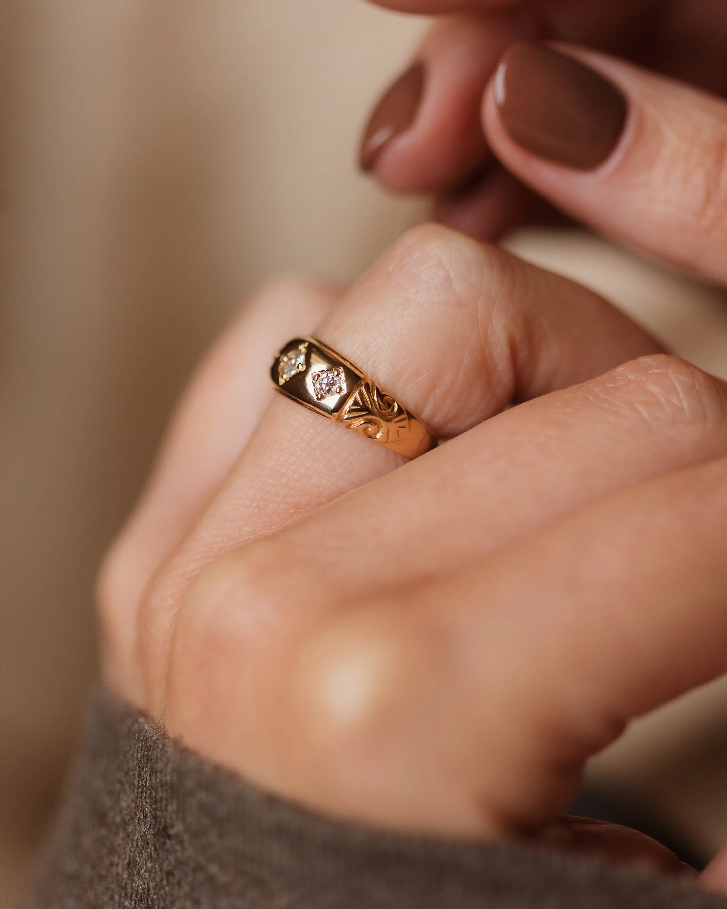 Alyson 1889 Antique 18ct Gold Diamond Trilogy Ring sold by Rock n Rose product image thumbnail 3