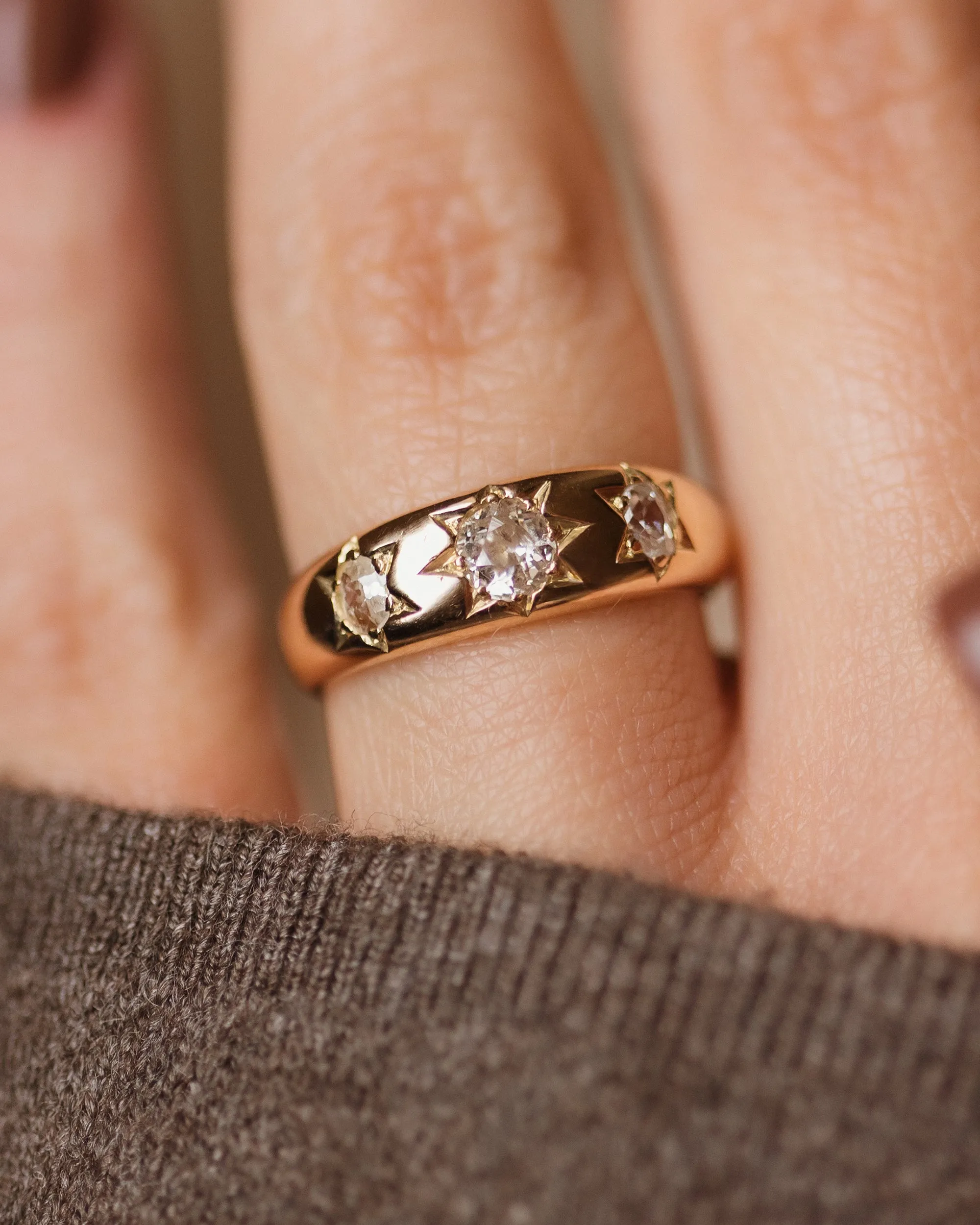 Margery Antique 18ct Gold Star Set Diamond Trilogy Ring sold by Rock n Rose product image thumbnail 2
