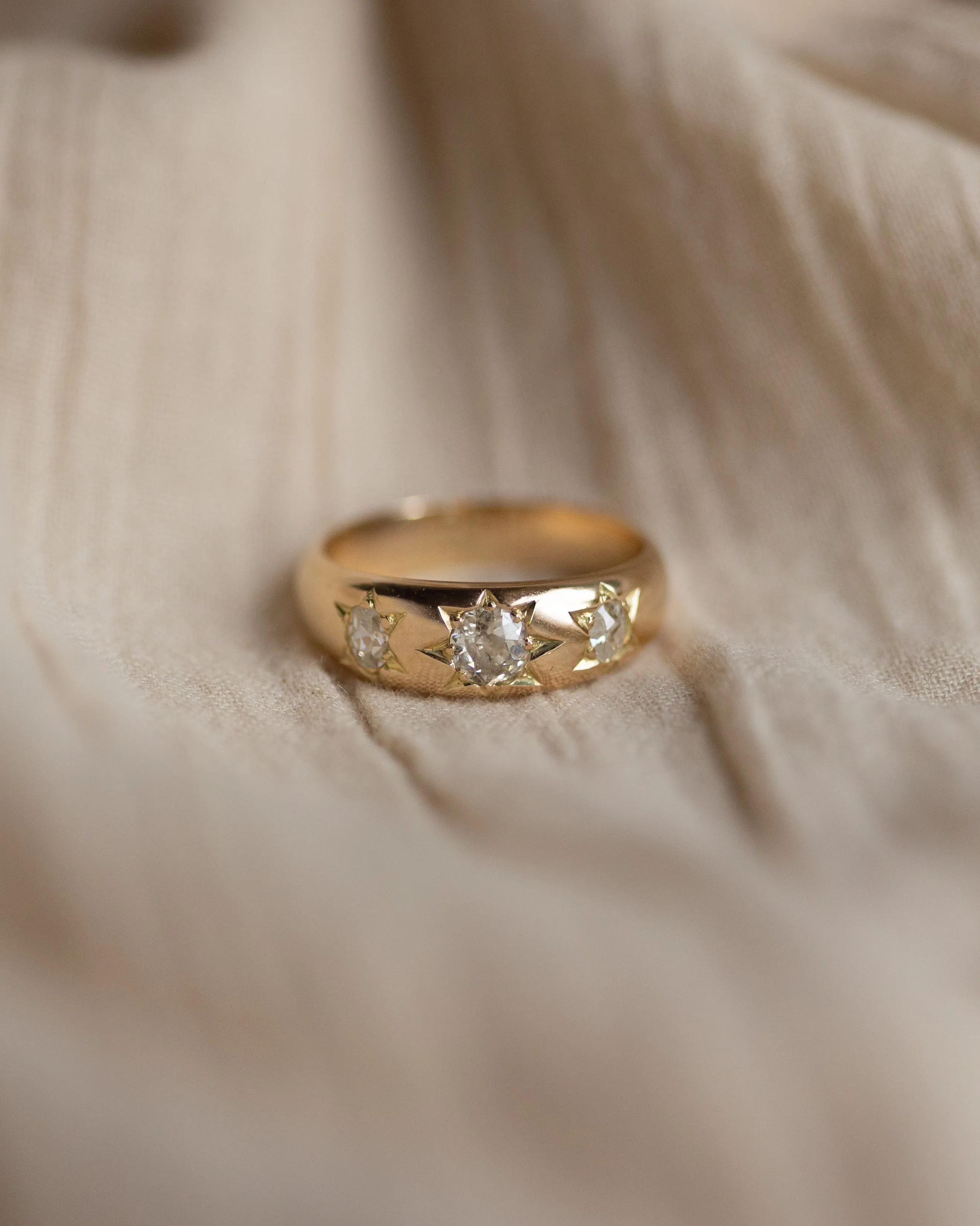 Margery Antique 18ct Gold Star Set Diamond Trilogy Ring sold by Rock n Rose product image thumbnail 5