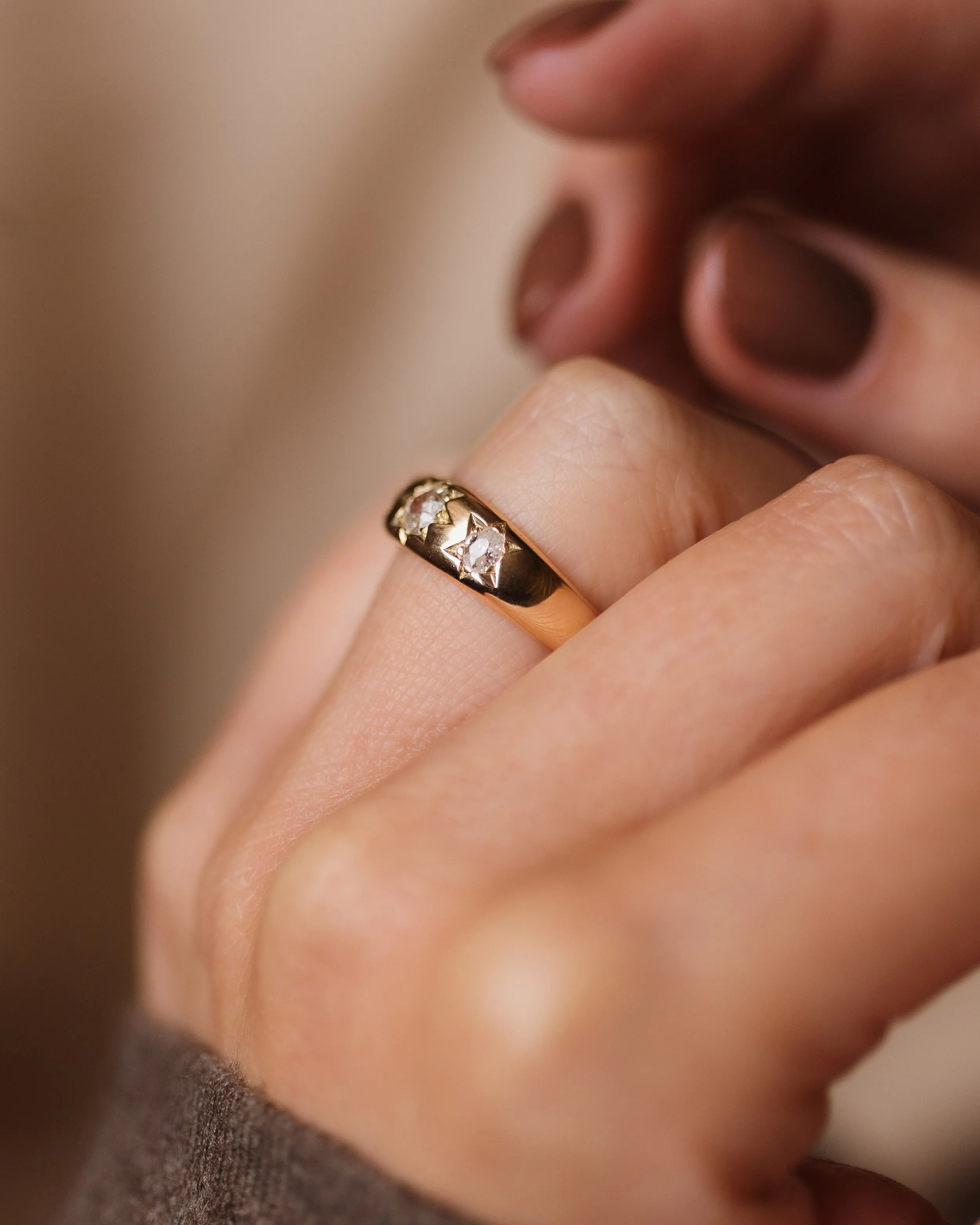 Margery Antique 18ct Gold Star Set Diamond Trilogy Ring sold by Rock n Rose product image thumbnail 4