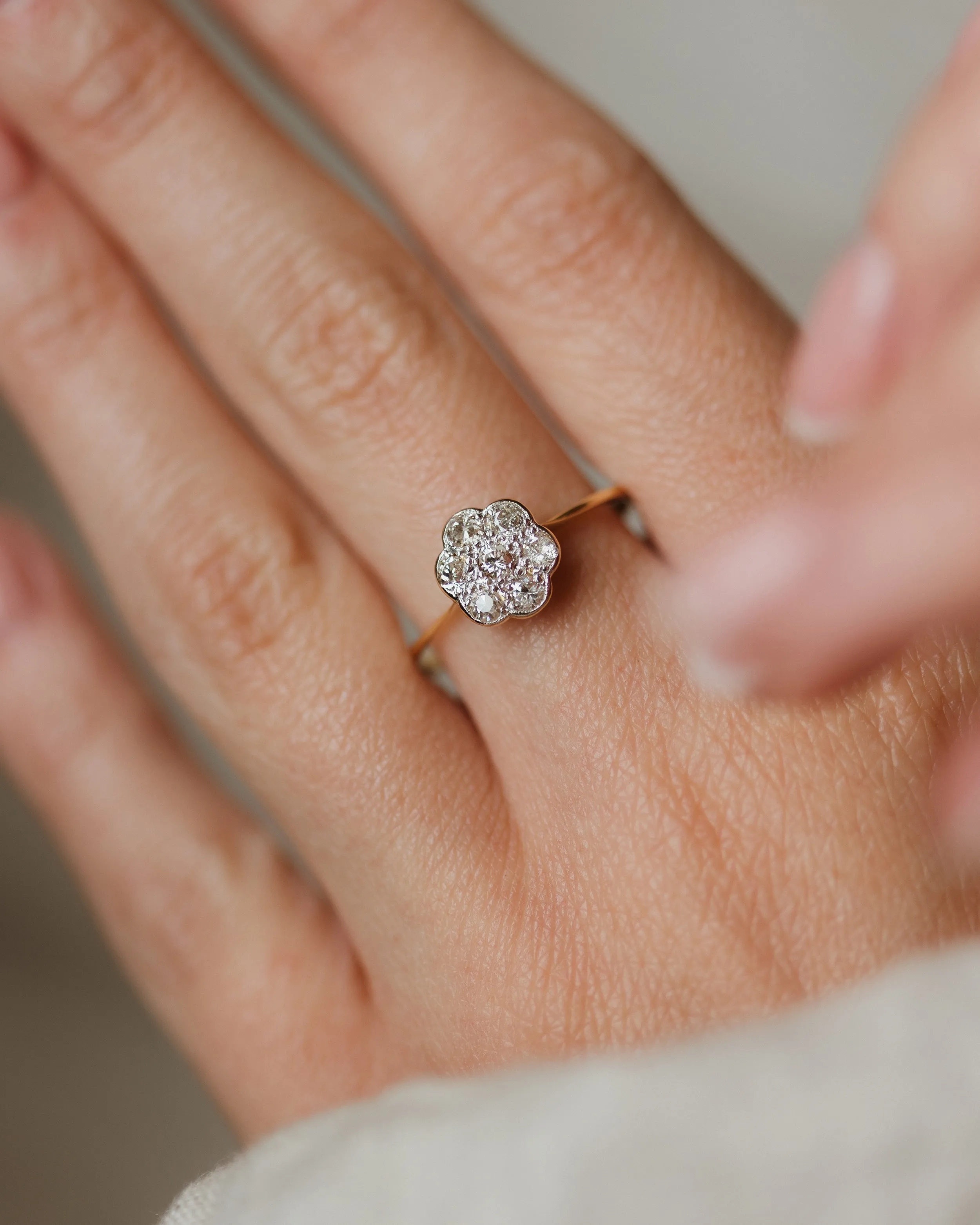 Georgina Antique 18ct Gold Diamond Daisy Cluster Ring sold by Rock n Rose product image thumbnail 2