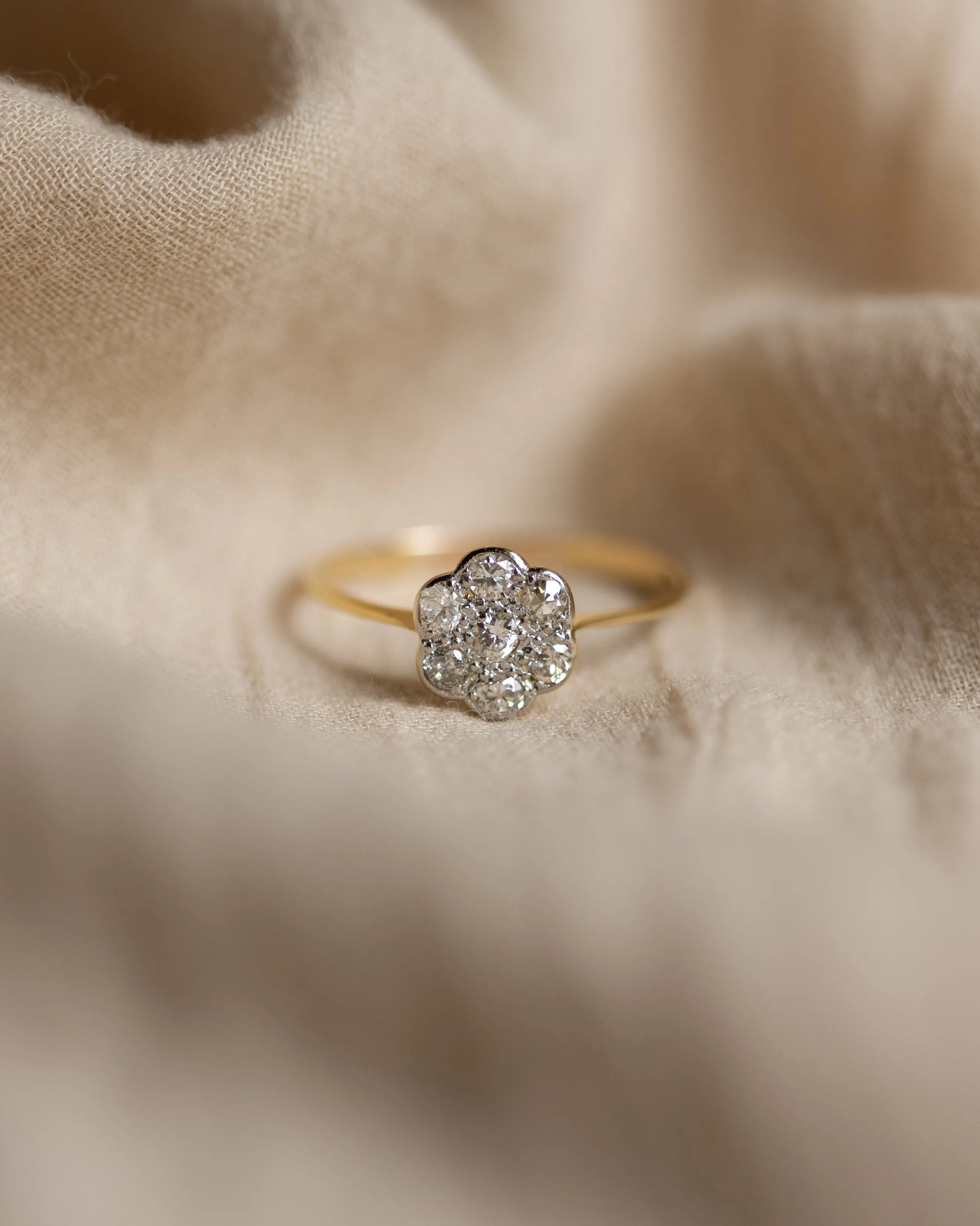 Georgina Antique 18ct Gold Diamond Daisy Cluster Ring sold by Rock n Rose