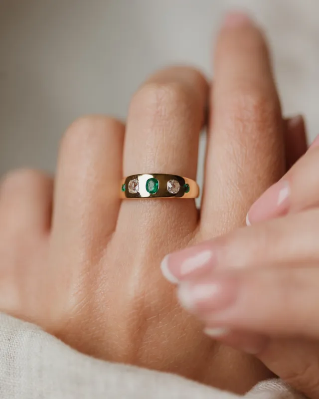 Marguerite Antique 18ct Gold Emerald & Diamond Five Stone Ring made by Rock n Rose