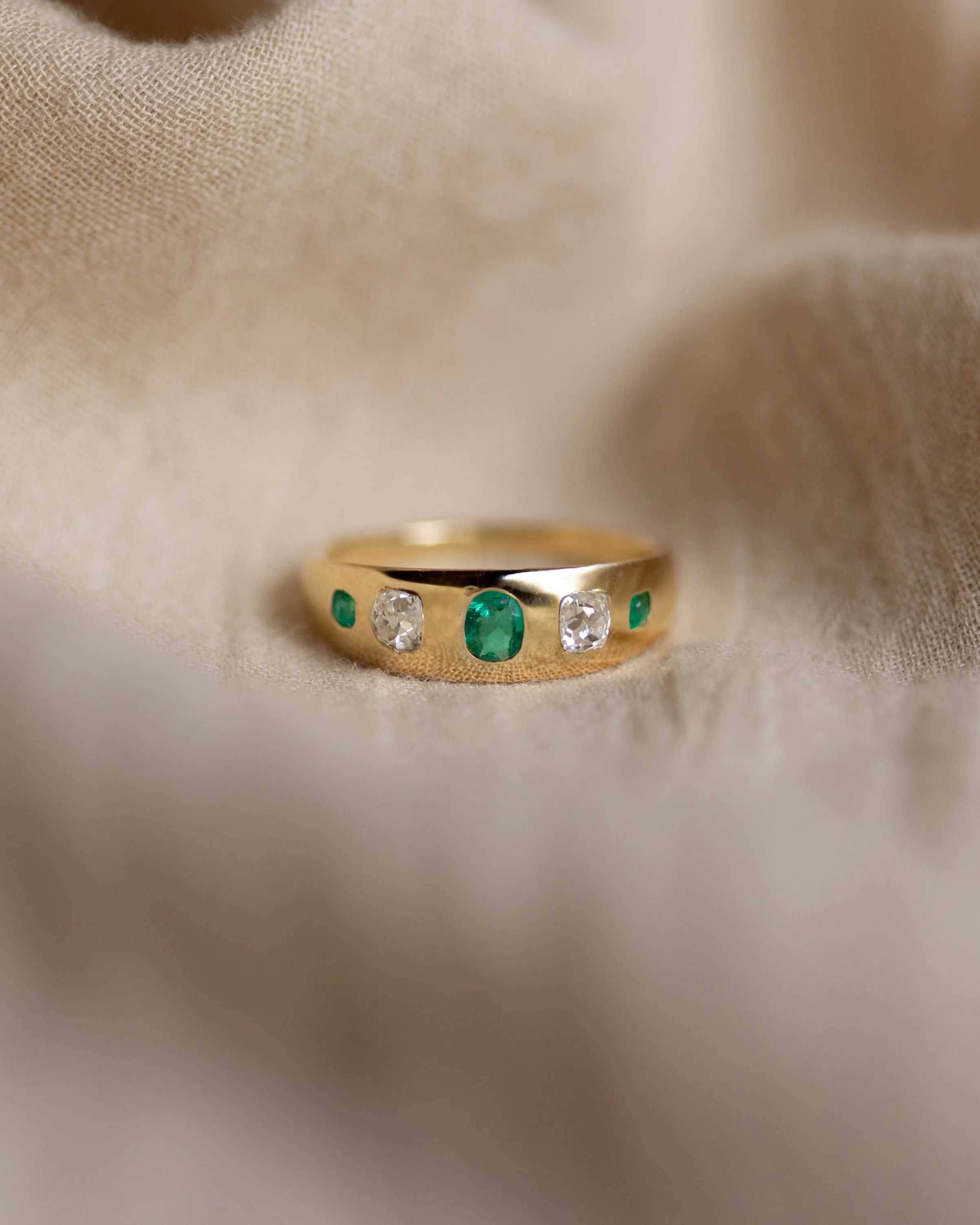 Marguerite Antique 18ct Gold Emerald & Diamond Five Stone Ring sold by Rock n Rose product image thumbnail 5