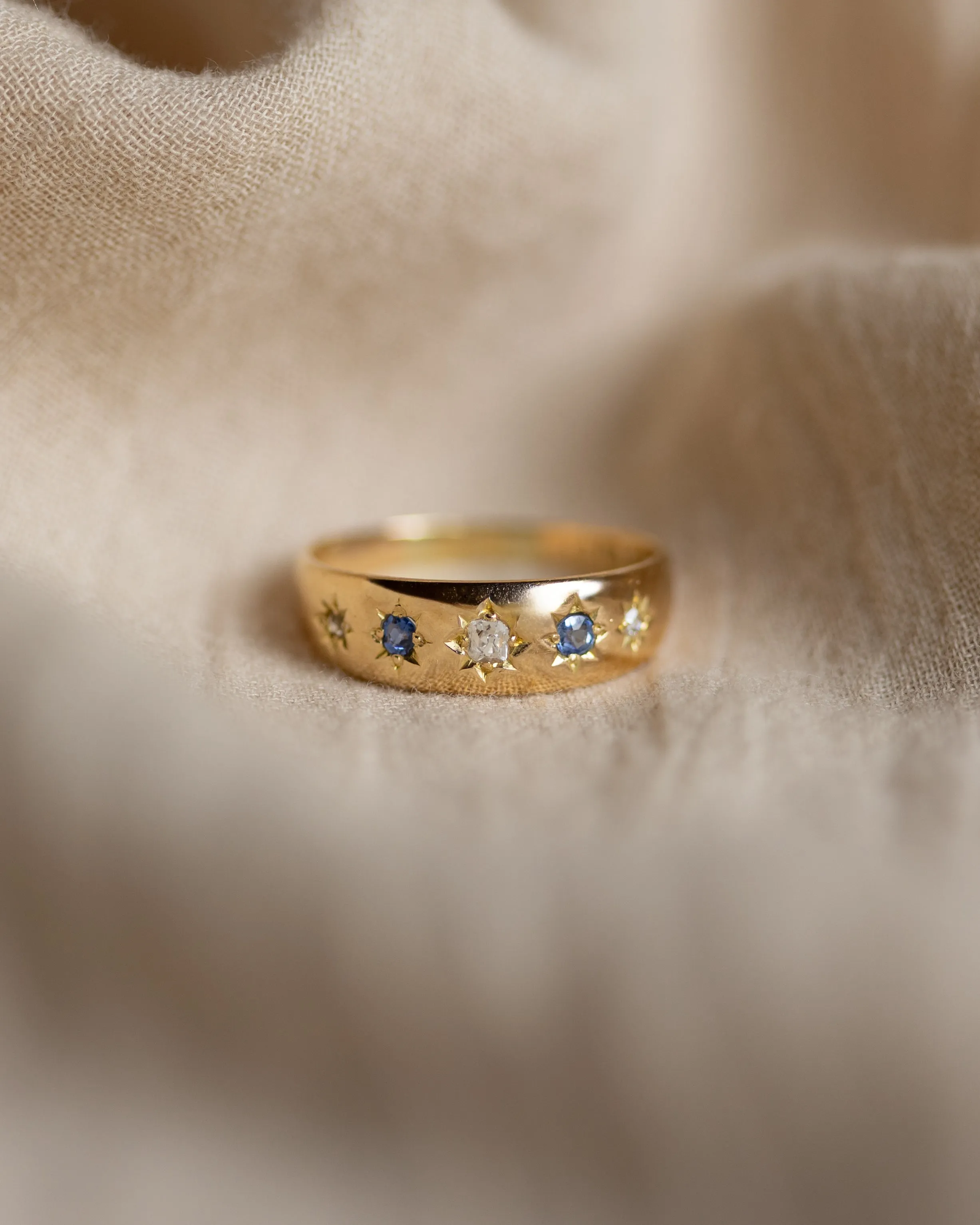 Annette 1888 Antique 18ct Gold Sapphire & Diamond Five Stone Ring sold by Rock n Rose product image thumbnail 5