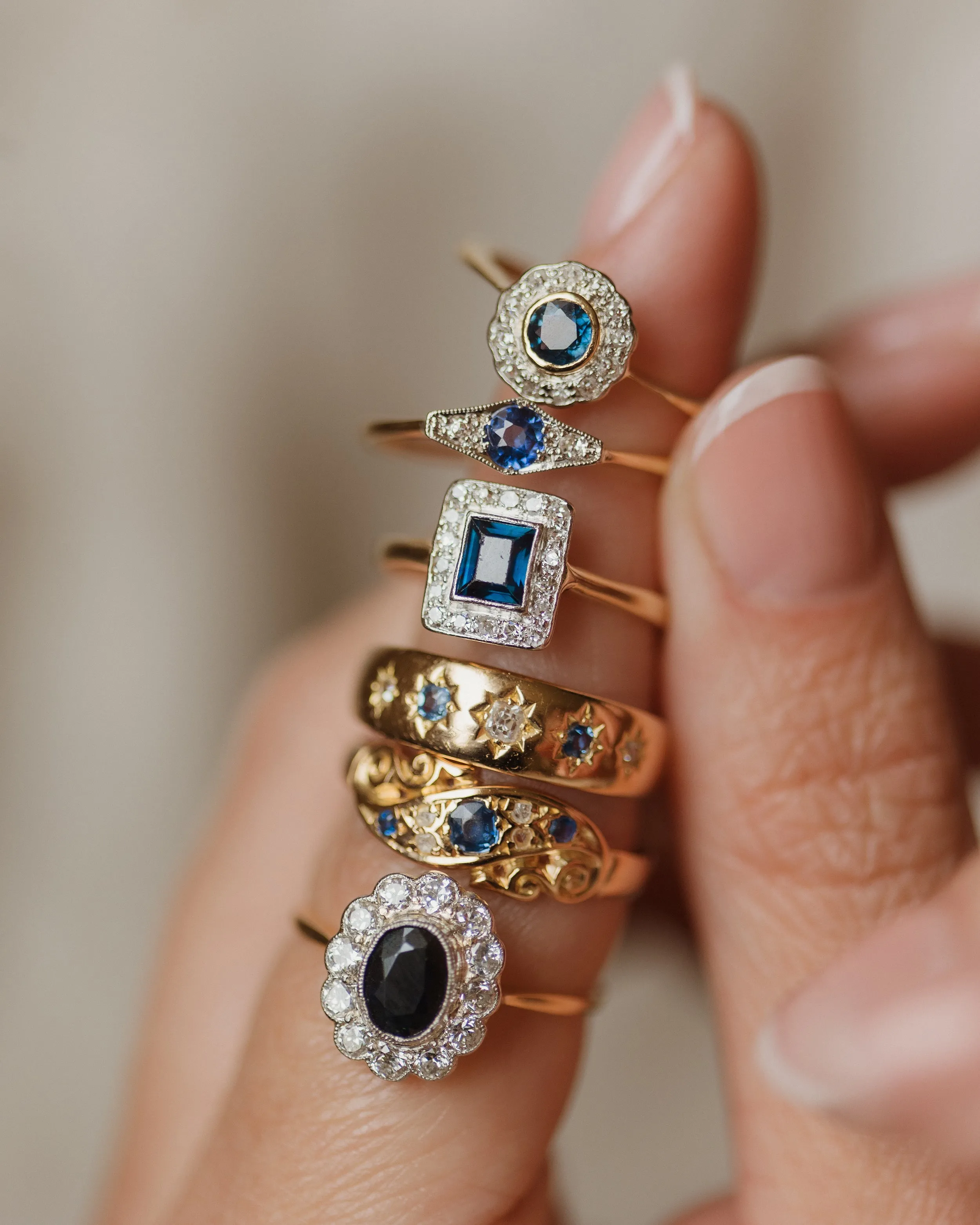 Annette 1888 Antique 18ct Gold Sapphire & Diamond Five Stone Ring sold by Rock n Rose product image thumbnail 2