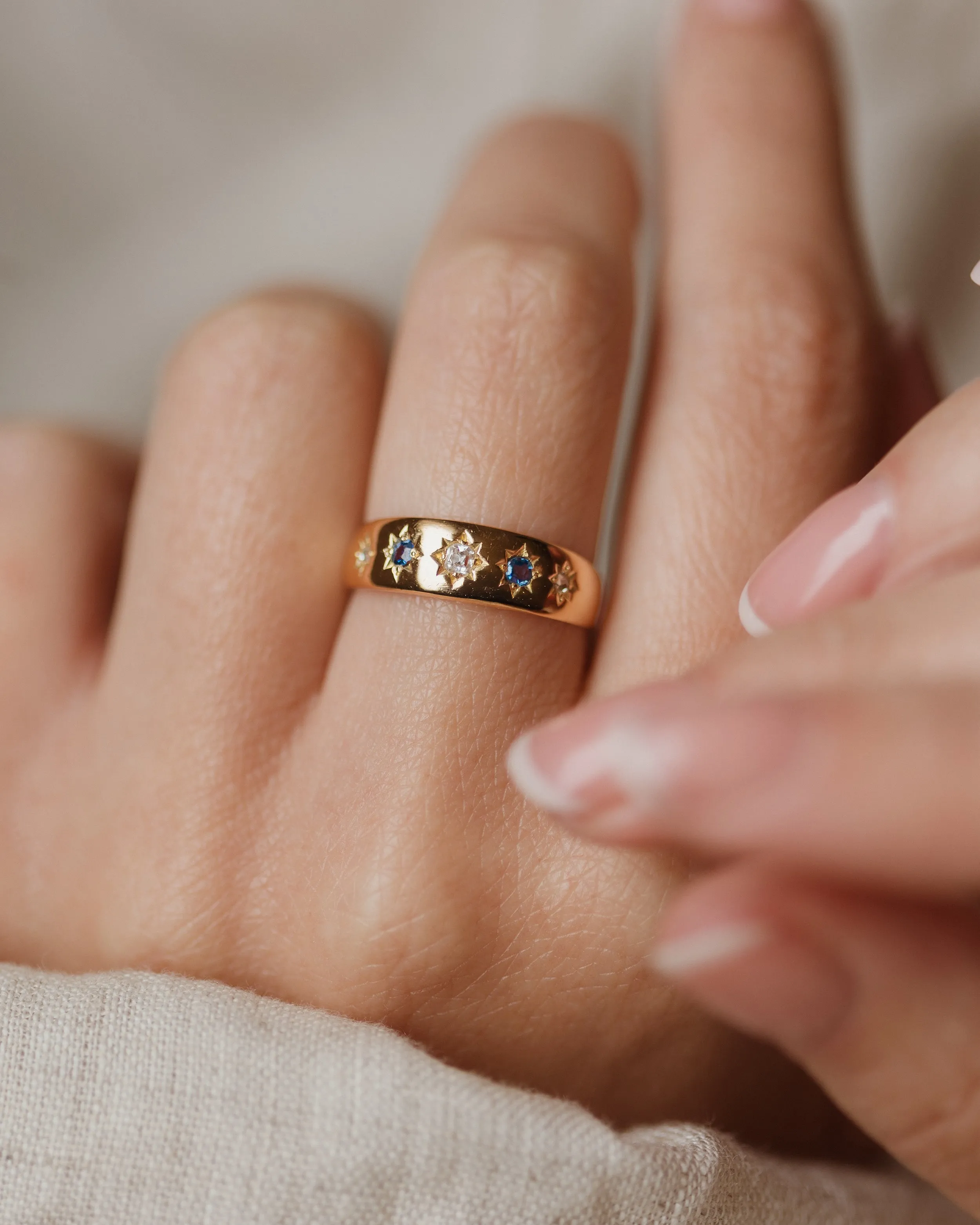 Annette 1888 Antique 18ct Gold Sapphire & Diamond Five Stone Ring sold by Rock n Rose