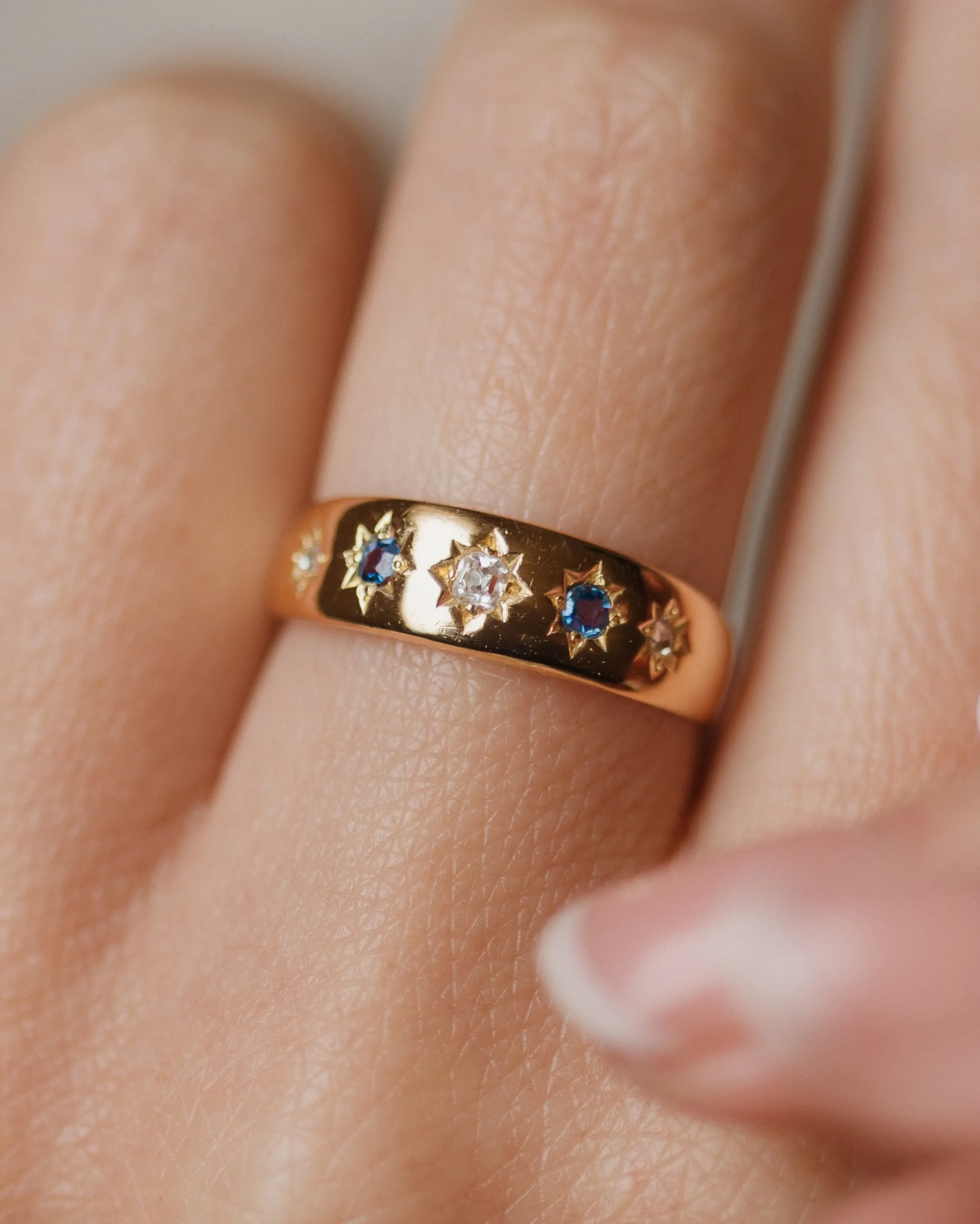 Annette 1888 Antique 18ct Gold Sapphire & Diamond Five Stone Ring sold by Rock n Rose product image thumbnail 3