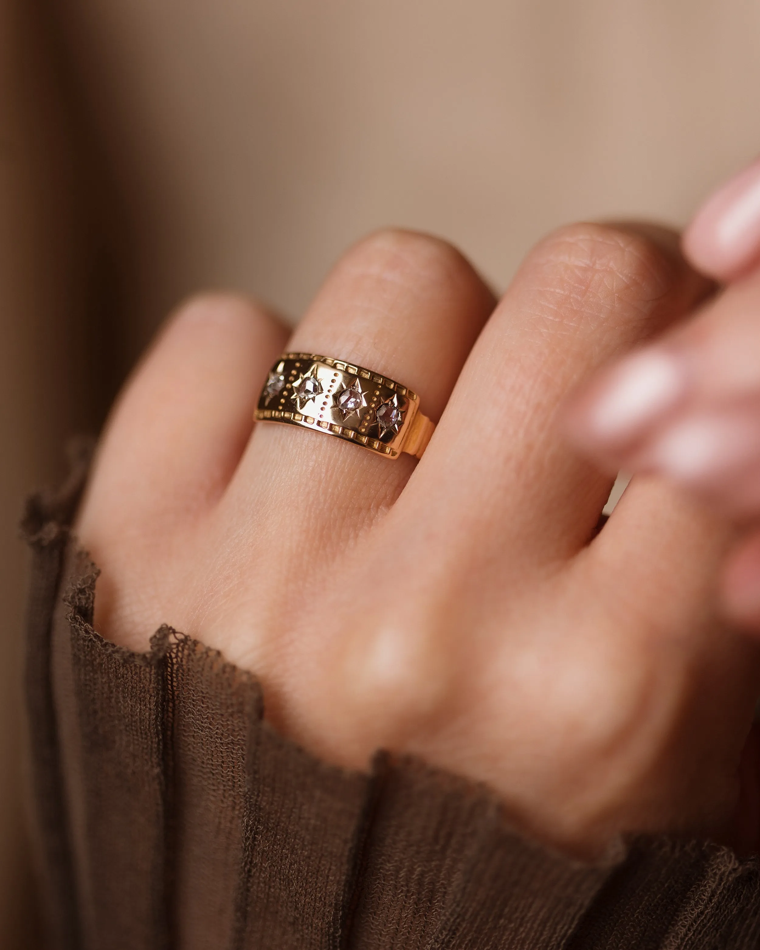 Calista 1884 Antique 18ct Gold Diamond Four Stone Ring sold by Rock n Rose