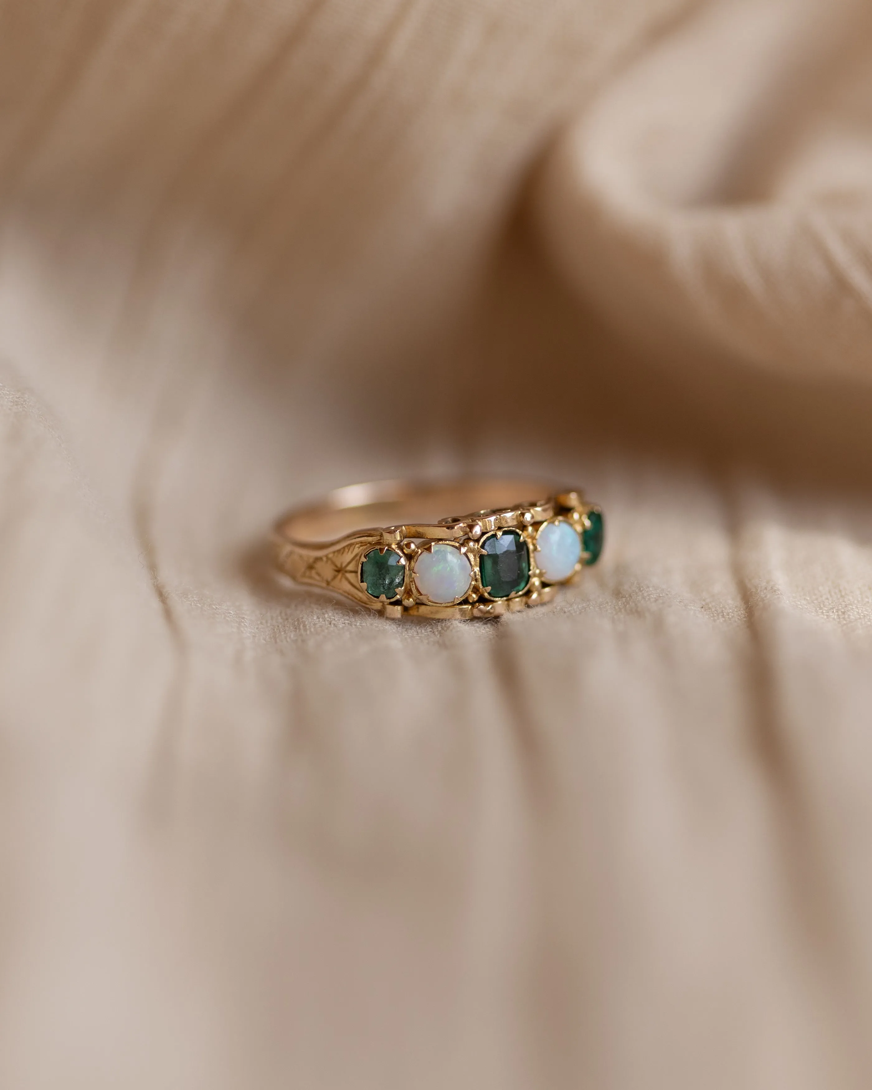 Cressida Antique Victorian 18ct Gold Emerald & Opal Five Stone Ring sold by Rock n Rose product image thumbnail 5