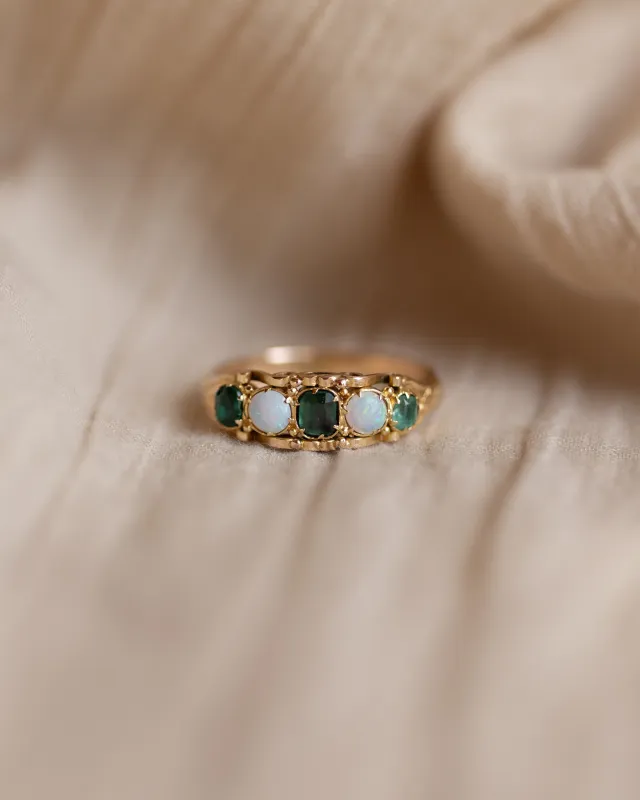 Cressida Antique Victorian 18ct Gold Emerald & Opal Five Stone Ring made by Rock n Rose