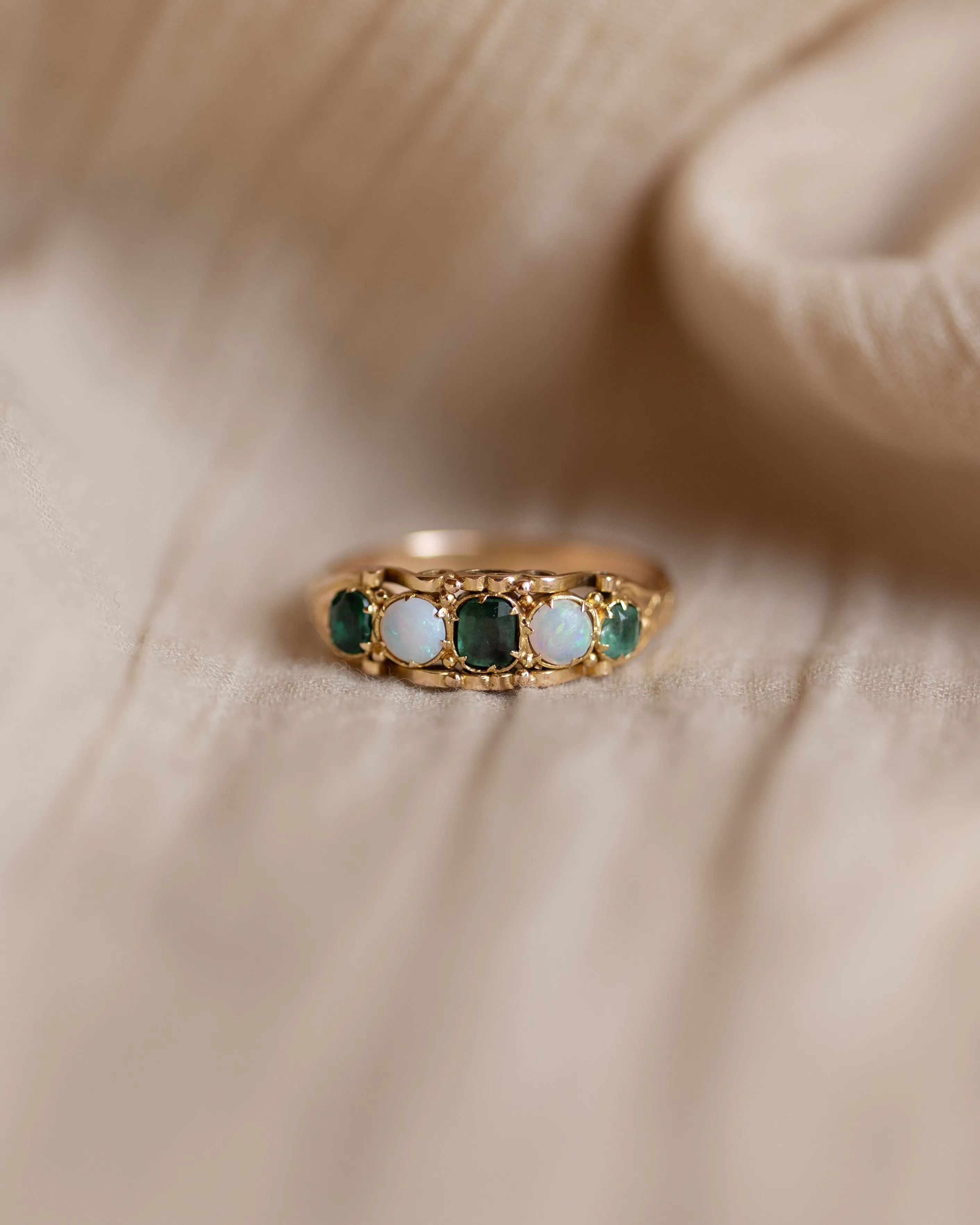 Cressida Antique Victorian 18ct Gold Emerald & Opal Five Stone Ring sold by Rock n Rose