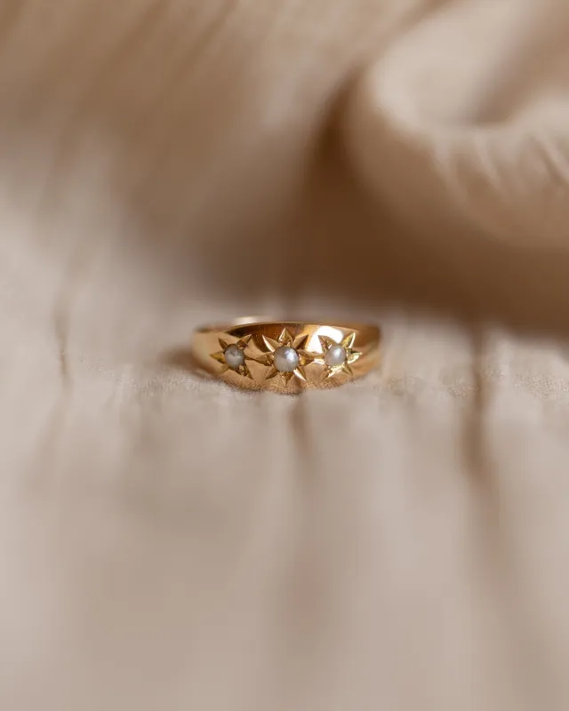 Narcissa Antique 18ct Gold Star Set Pearl Trilogy Ring made by Rock n Rose