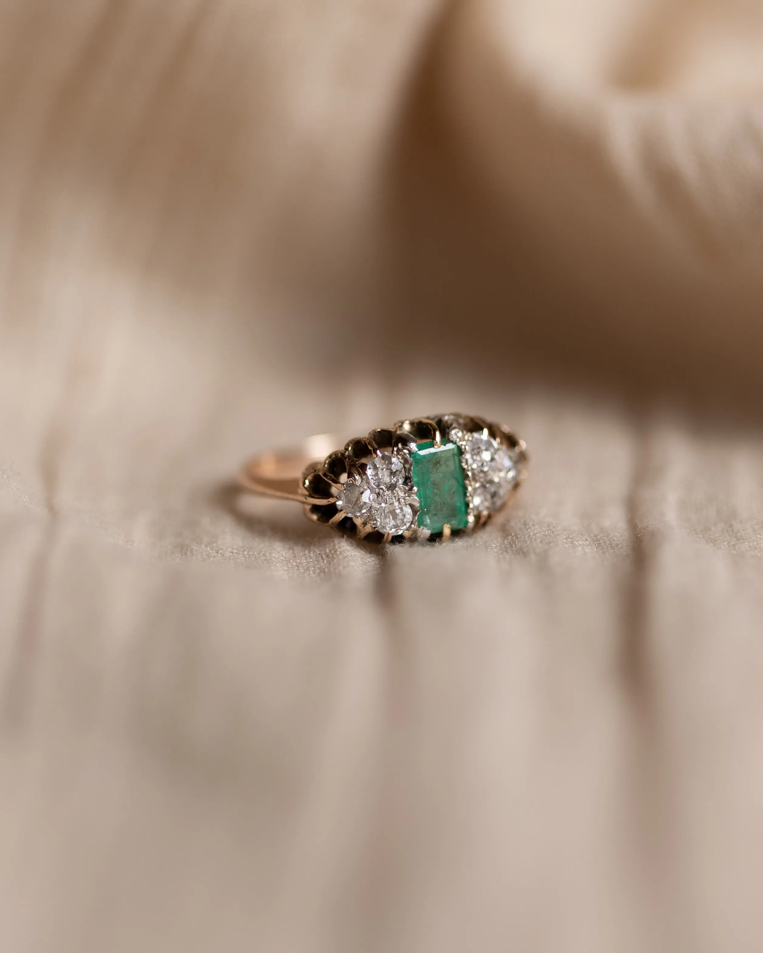 Albertina Antique 15ct Gold Emerald & Diamond Seven Stone Ring sold by Rock n Rose product image thumbnail 5