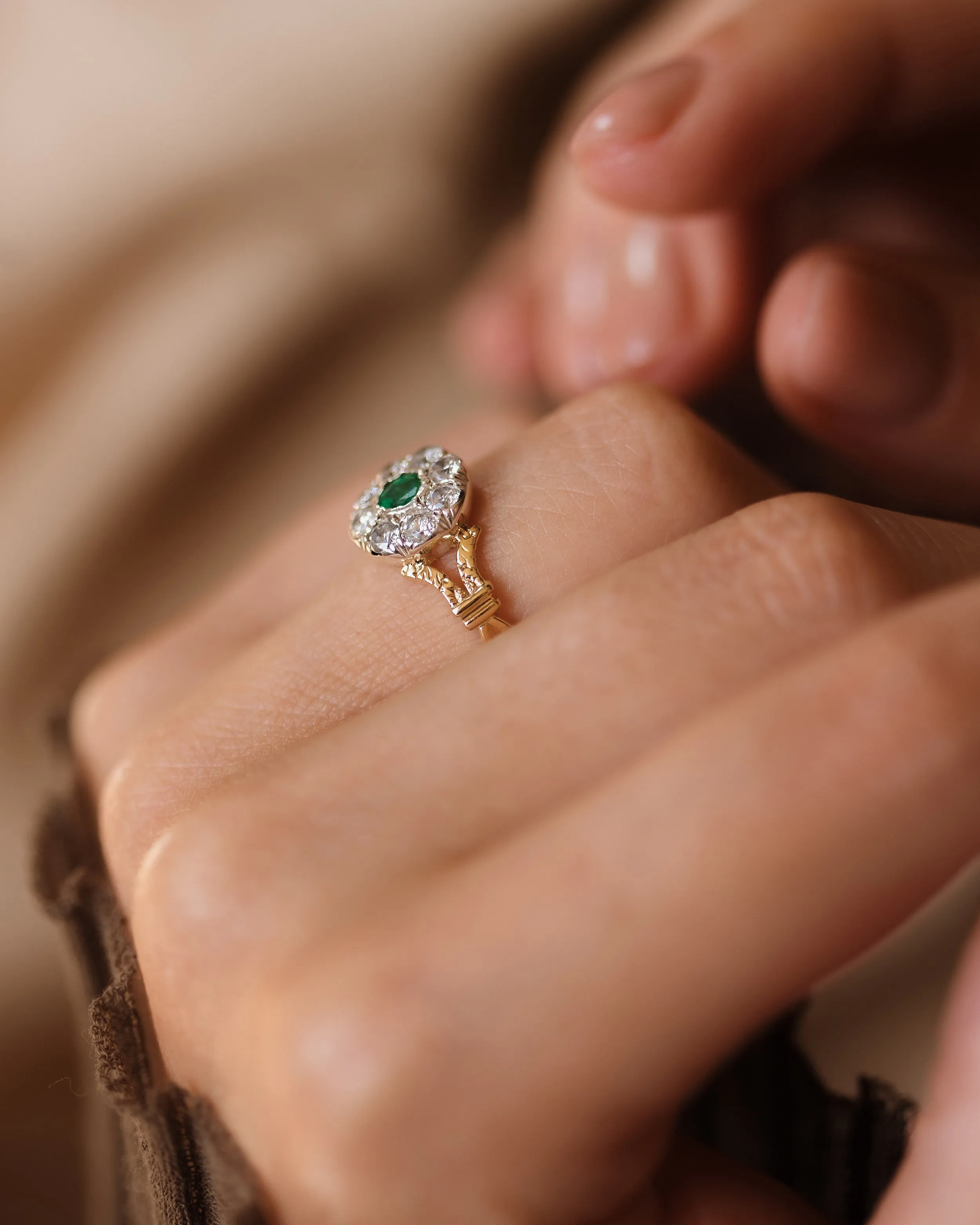 Martha Antique 18ct Gold Emerald & Diamond Cluster Ring sold by Rock n Rose product image thumbnail 5