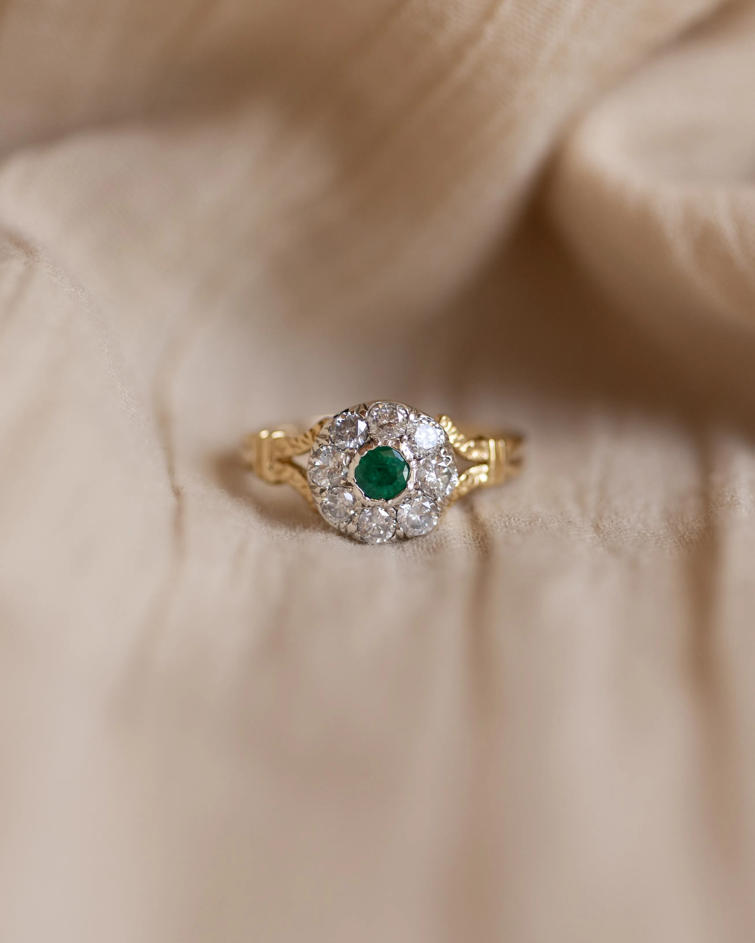 Martha Antique 18ct Gold Emerald & Diamond Cluster Ring sold by Rock n Rose product image thumbnail 2