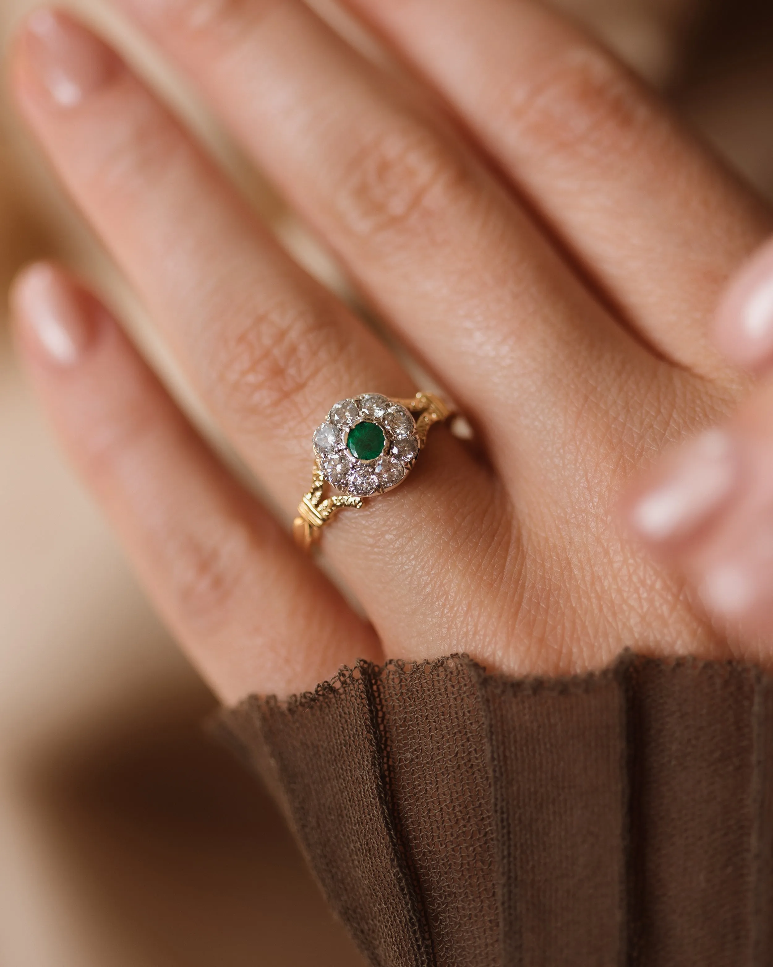 Martha Antique 18ct Gold Emerald & Diamond Cluster Ring sold by Rock n Rose product image thumbnail 4