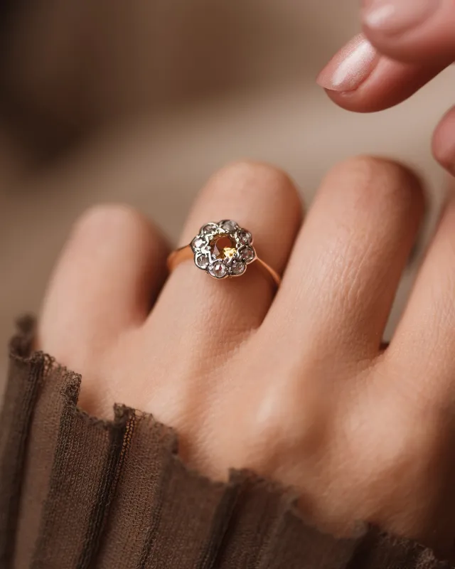 Morwenna Antique 18ct Gold Citrine & Diamond Cluster Ring made by Rock n Rose