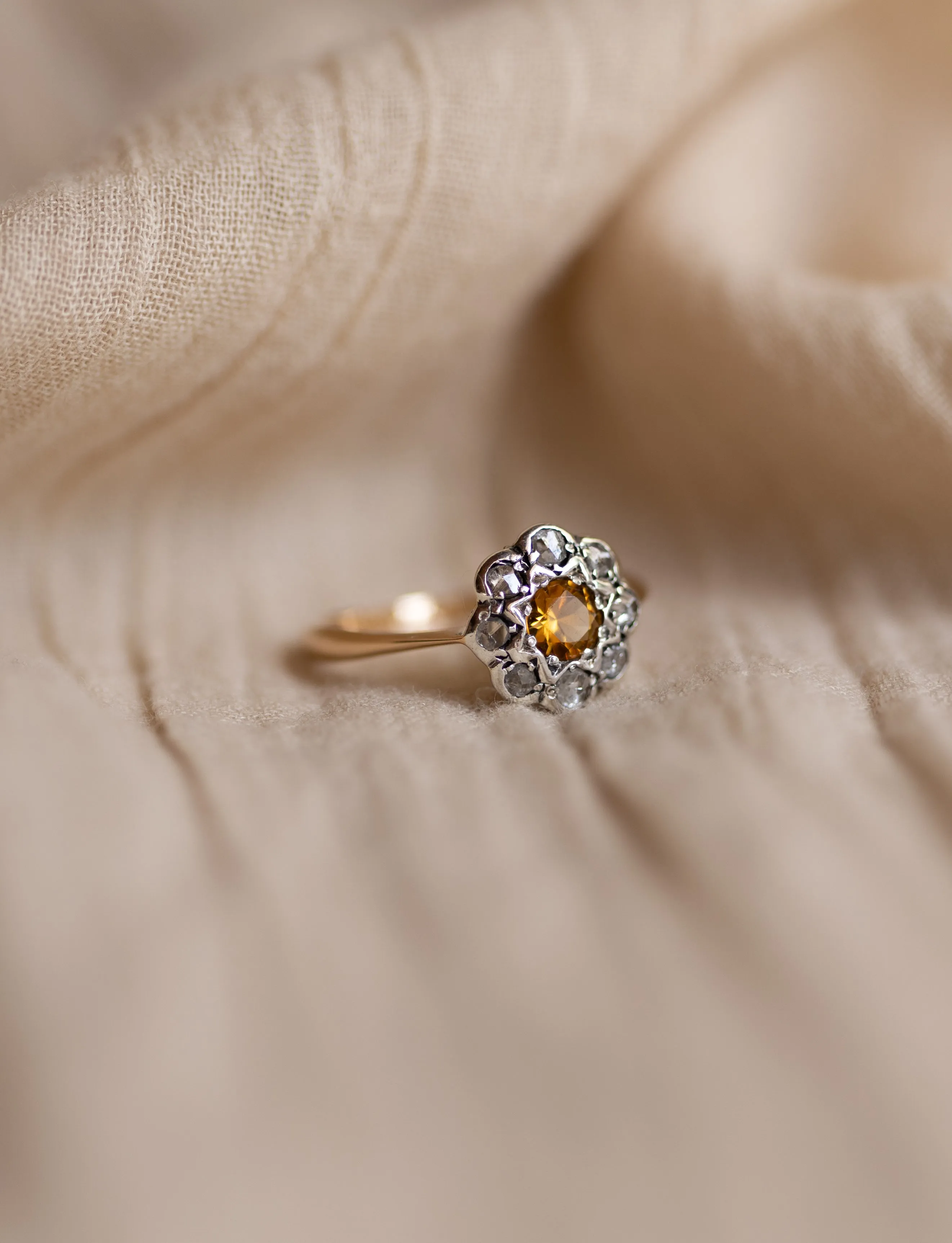 Morwenna Antique 18ct Gold Citrine & Diamond Cluster Ring sold by Rock n Rose product image thumbnail 5