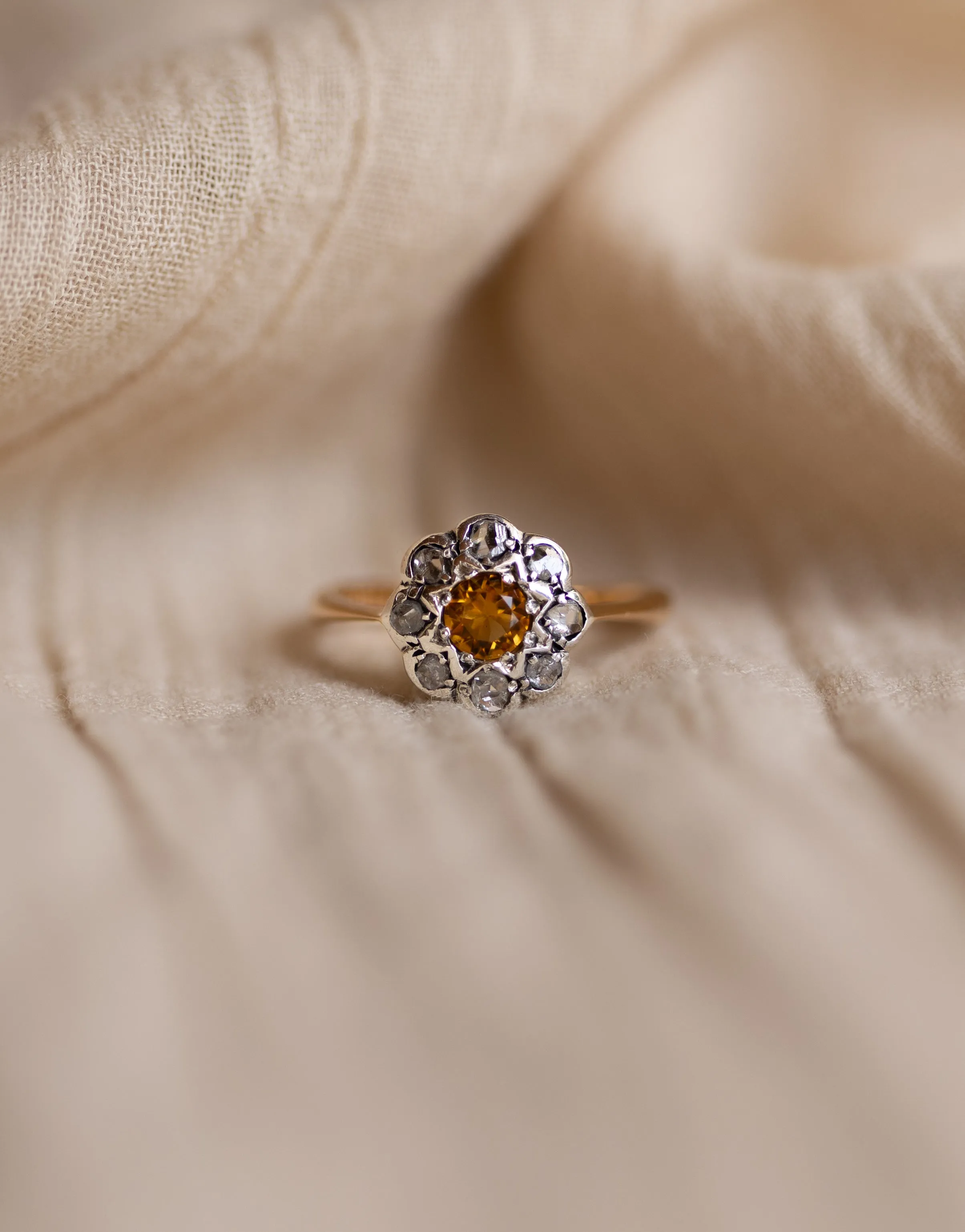 Morwenna Antique 18ct Gold Citrine & Diamond Cluster Ring sold by Rock n Rose product image thumbnail 4