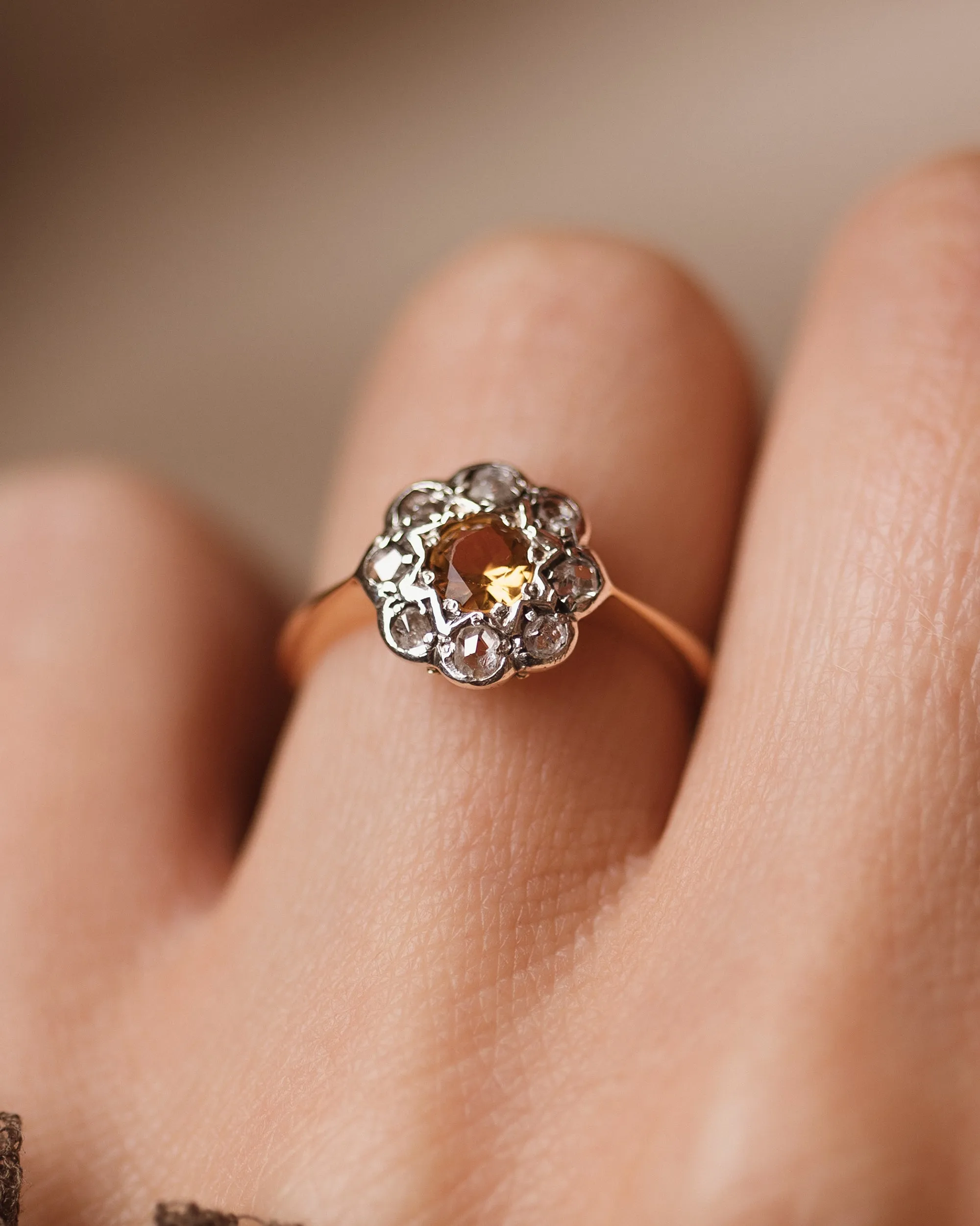 Morwenna Antique 18ct Gold Citrine & Diamond Cluster Ring sold by Rock n Rose product image thumbnail 2