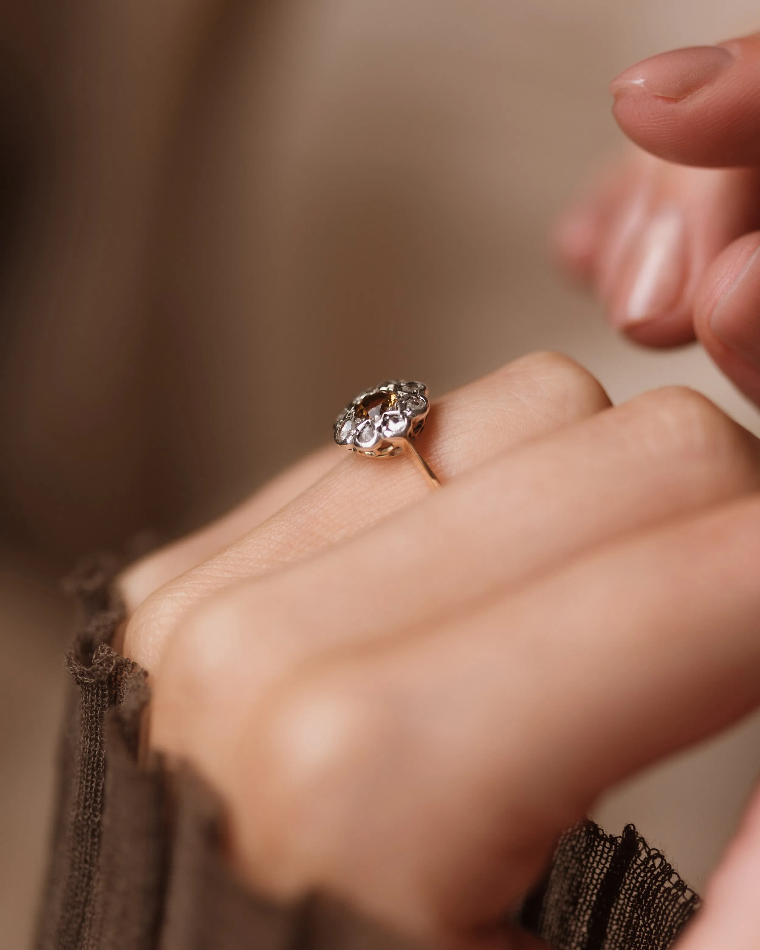 Morwenna Antique 18ct Gold Citrine & Diamond Cluster Ring sold by Rock n Rose product image thumbnail 3