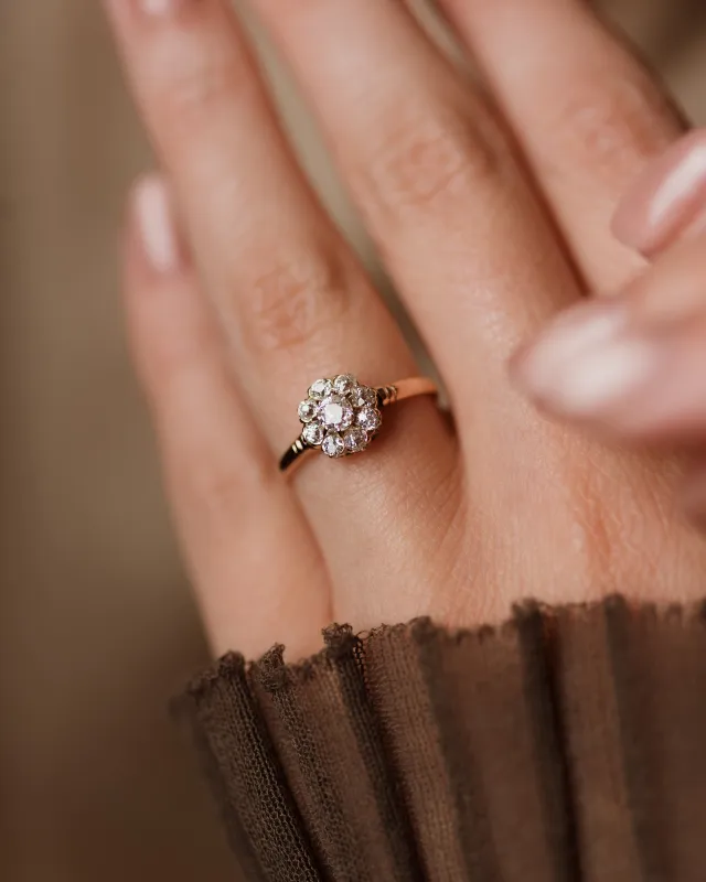 Roseline Antique 15ct Gold Diamond Cluster Ring made by Rock n Rose