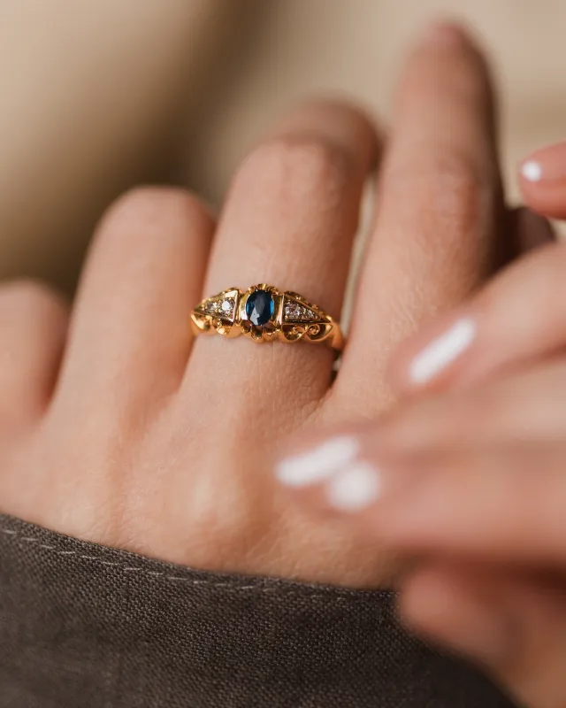 Alma Antique Victorian 18ct Gold Sapphire & Diamond Ring made by Rock n Rose