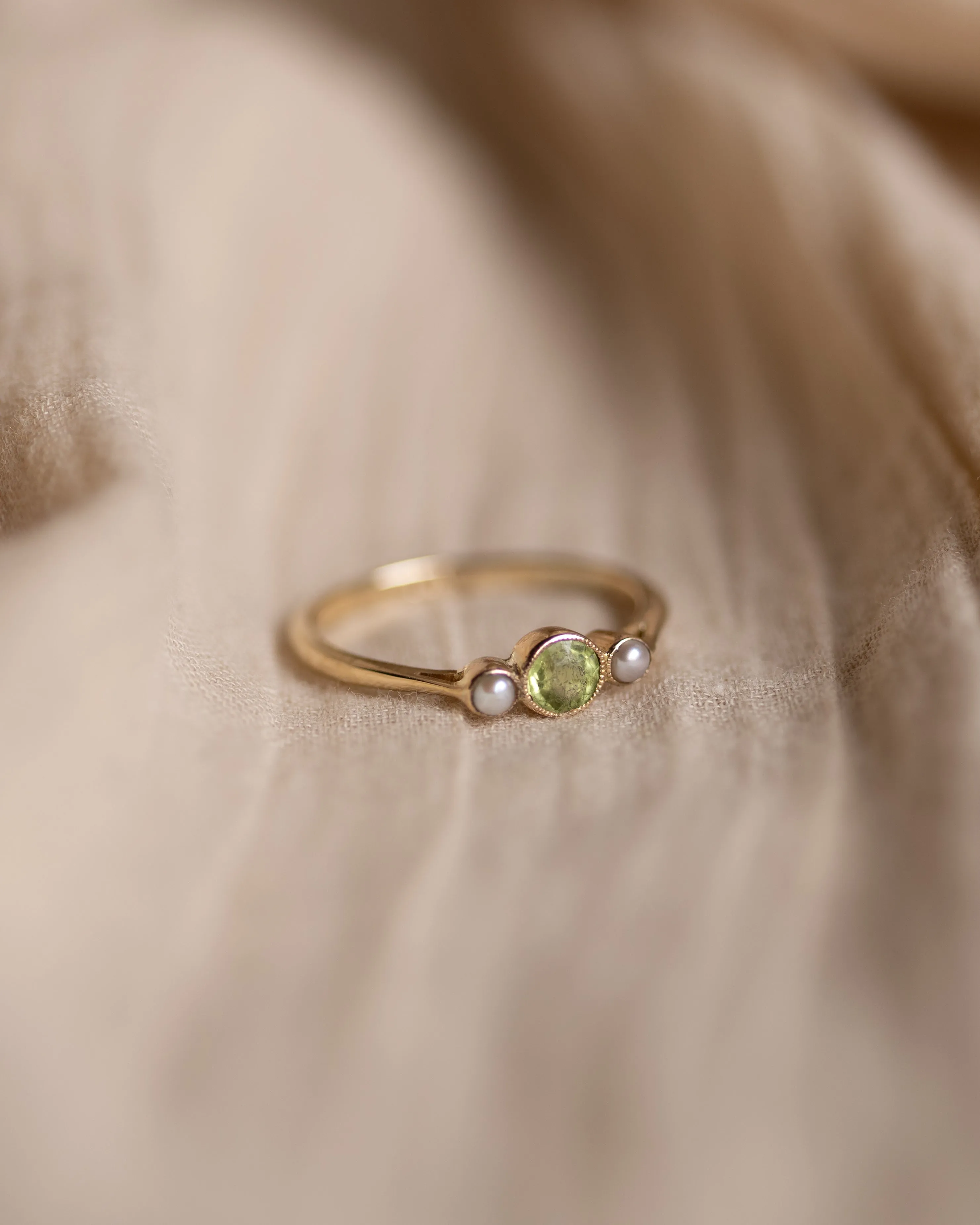 Nina Vintage 9ct Gold Peridot & Pearl Trilogy Ring sold by Rock n Rose product image thumbnail 5