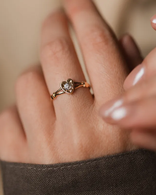 Juliette 1895 Antique 9ct Gold Diamond Heart Ring made by Rock n Rose