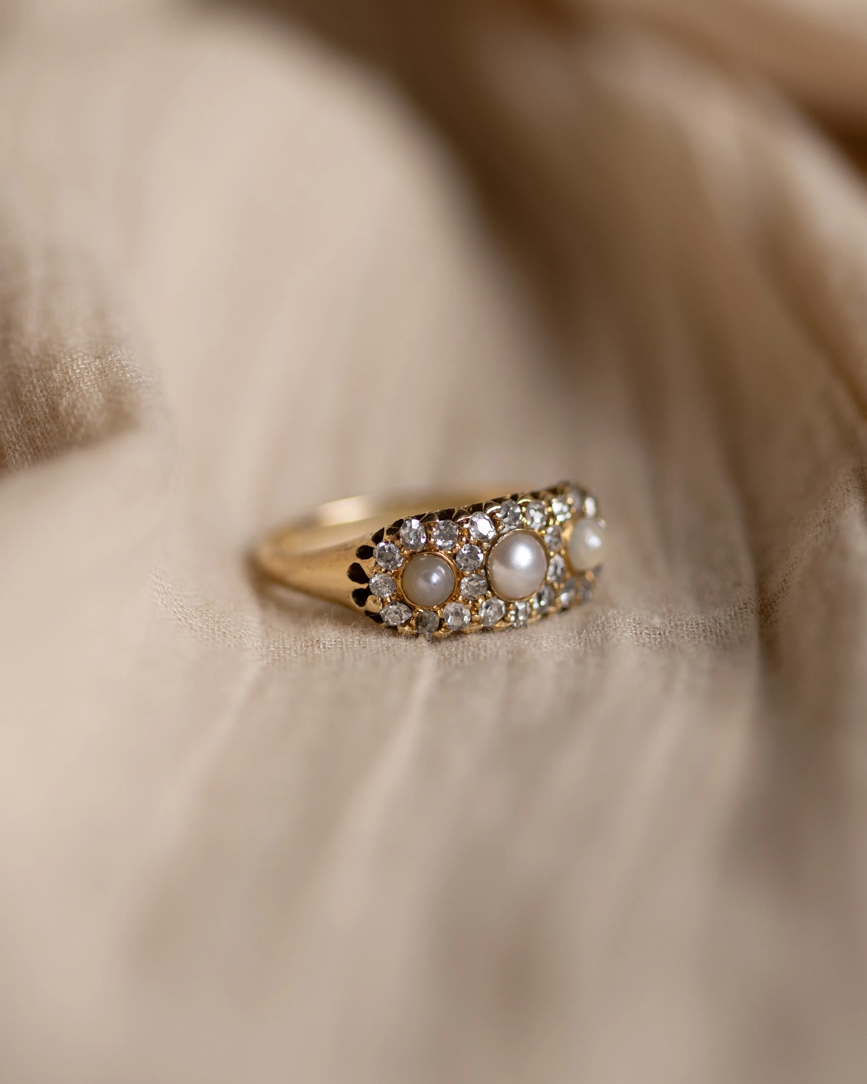 Temperance 1890 Antique 18ct Gold Pearl & Diamond Cluster Ring sold by Rock n Rose product image thumbnail 5