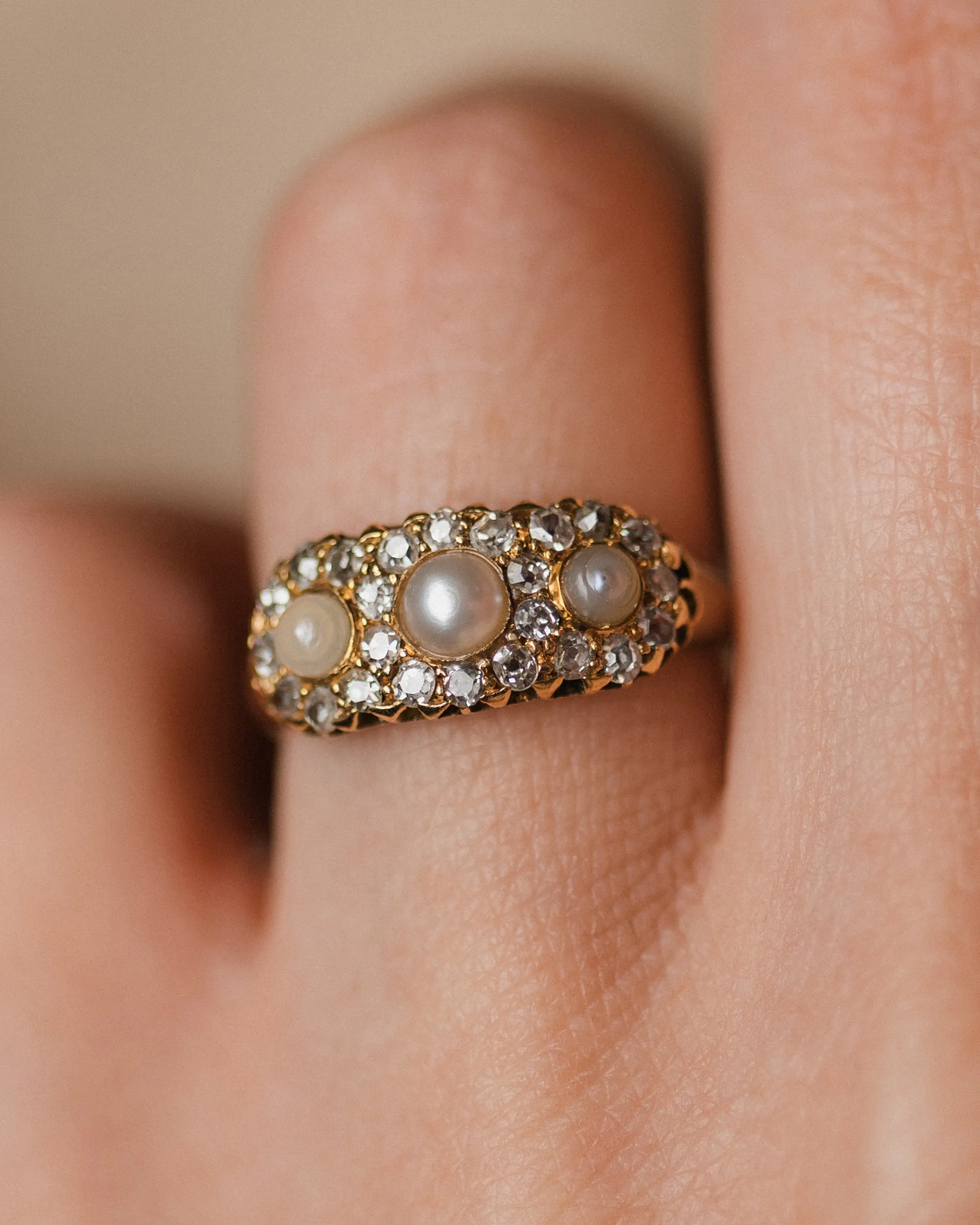 Temperance 1890 Antique 18ct Gold Pearl & Diamond Cluster Ring sold by Rock n Rose product image thumbnail 3