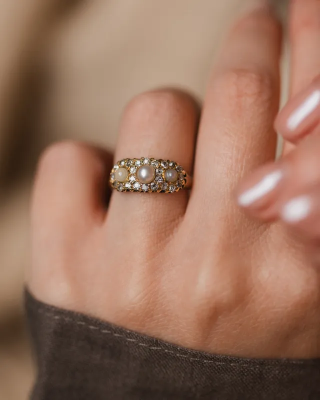 Temperance 1890 Antique 18ct Gold Pearl & Diamond Cluster Ring made by Rock n Rose