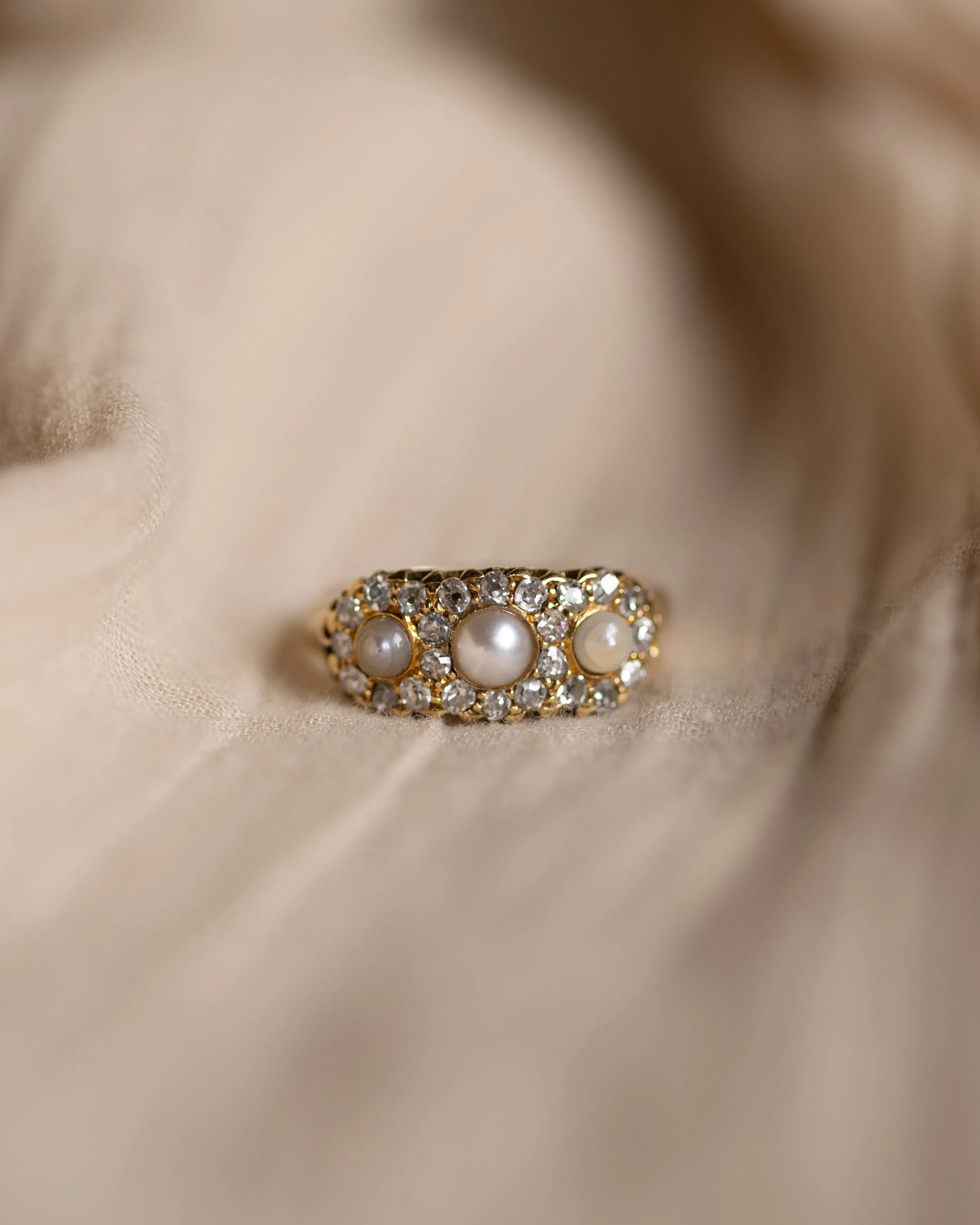 Temperance 1890 Antique 18ct Gold Pearl & Diamond Cluster Ring sold by Rock n Rose product image thumbnail 2
