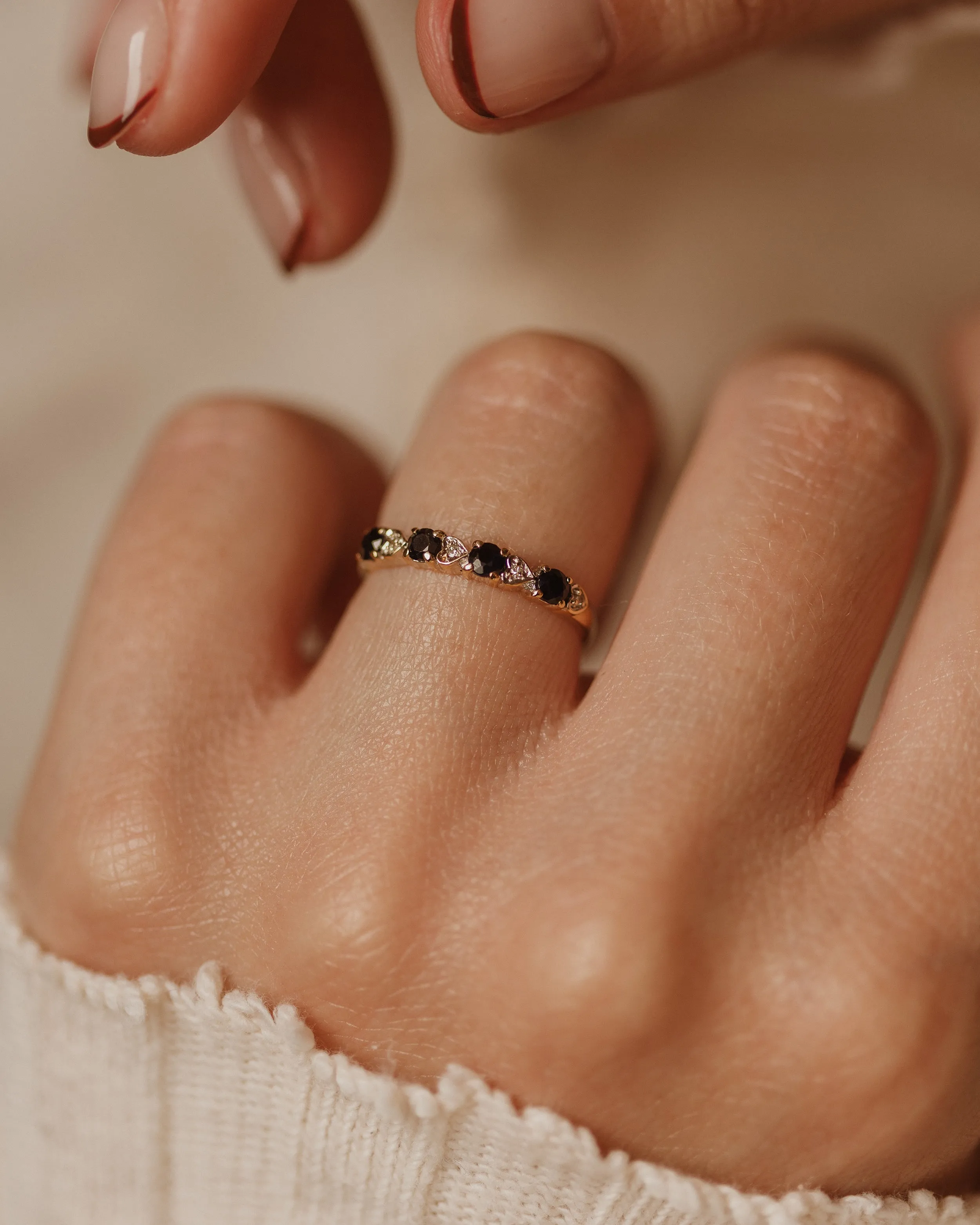 Wilma 1990 Vintage 9ct Gold Sapphire & Diamond Half Eternity Ring sold by Rock n Rose product image thumbnail 2