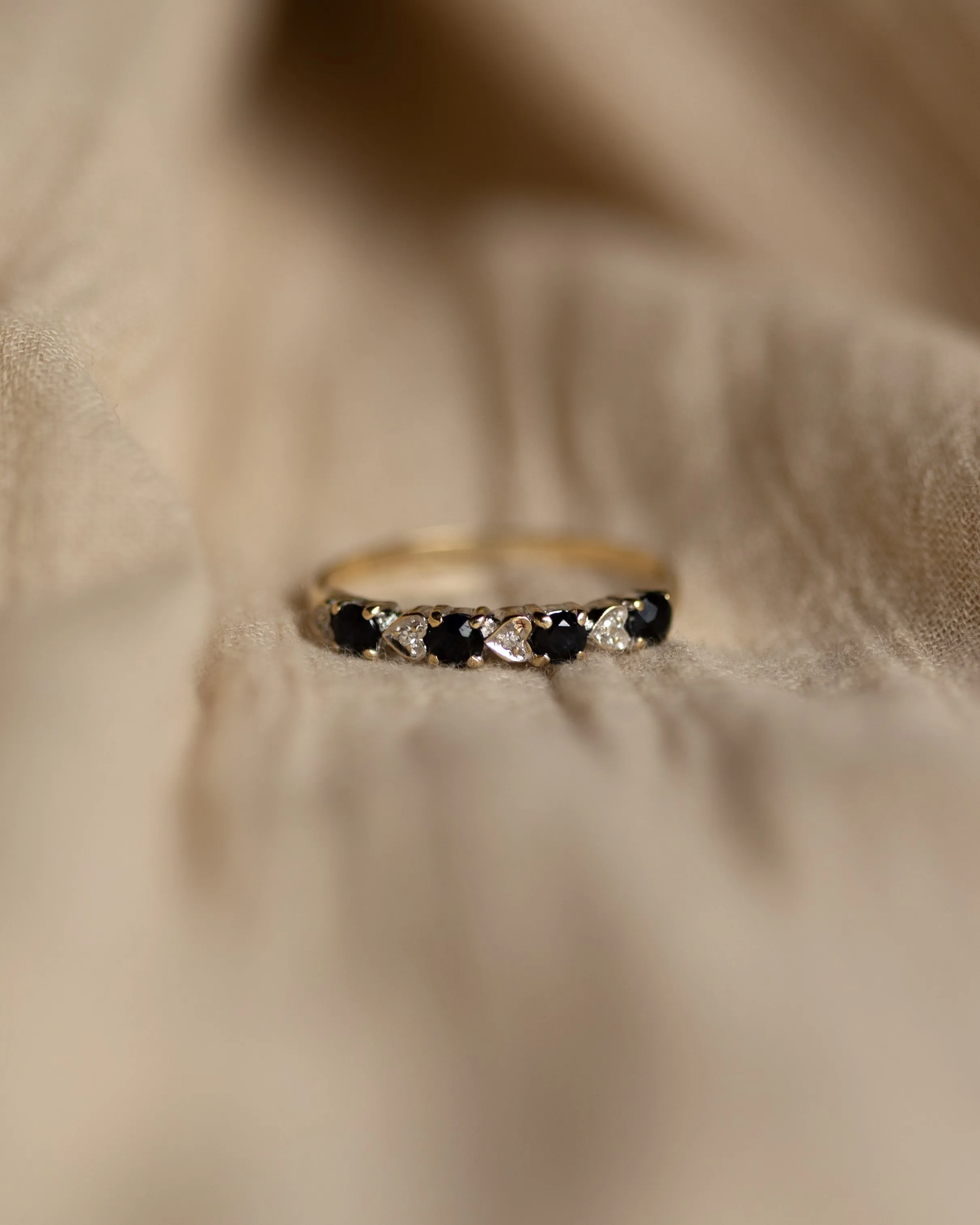 Wilma 1990 Vintage 9ct Gold Sapphire & Diamond Half Eternity Ring sold by Rock n Rose