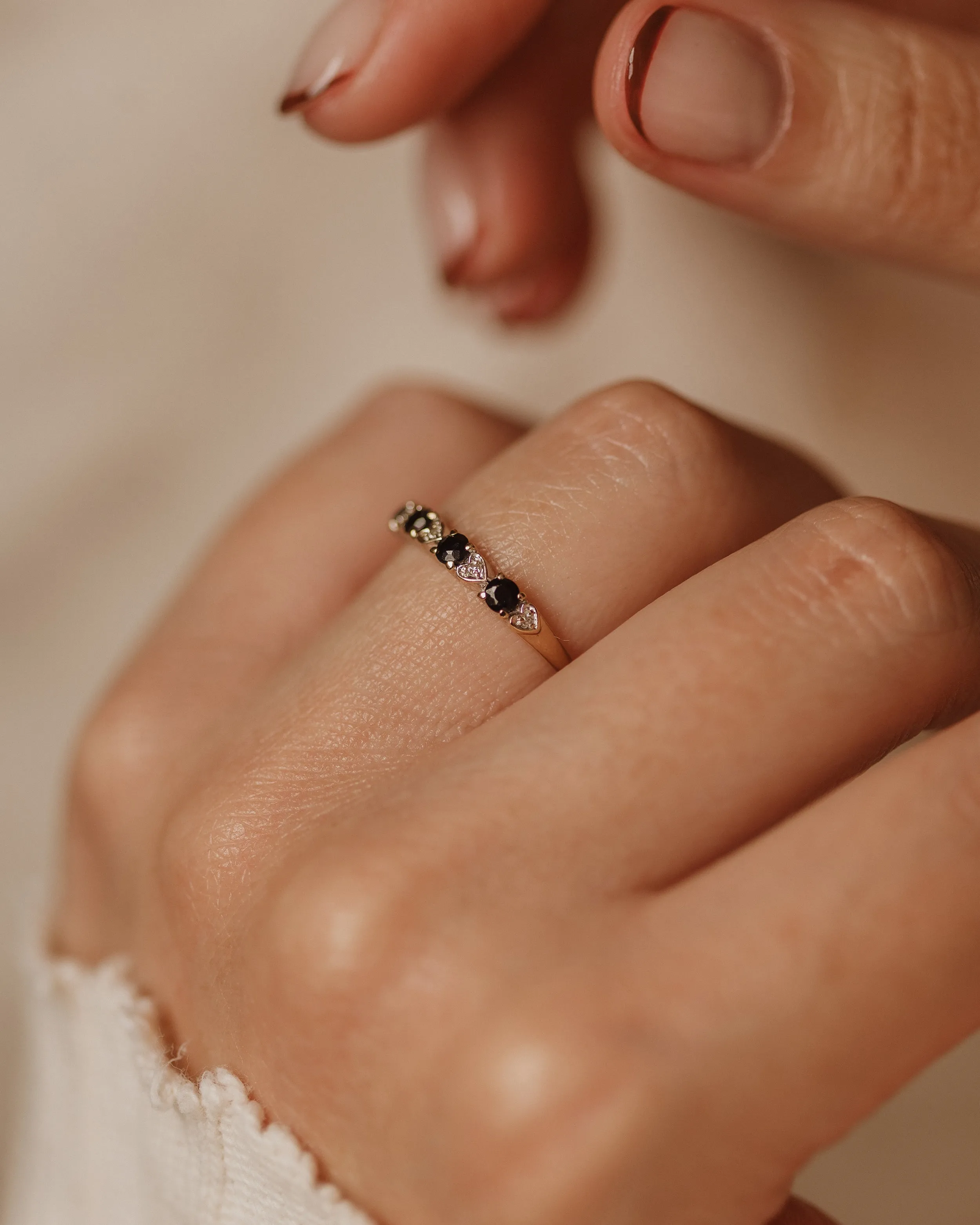 Wilma 1990 Vintage 9ct Gold Sapphire & Diamond Half Eternity Ring sold by Rock n Rose product image thumbnail 3