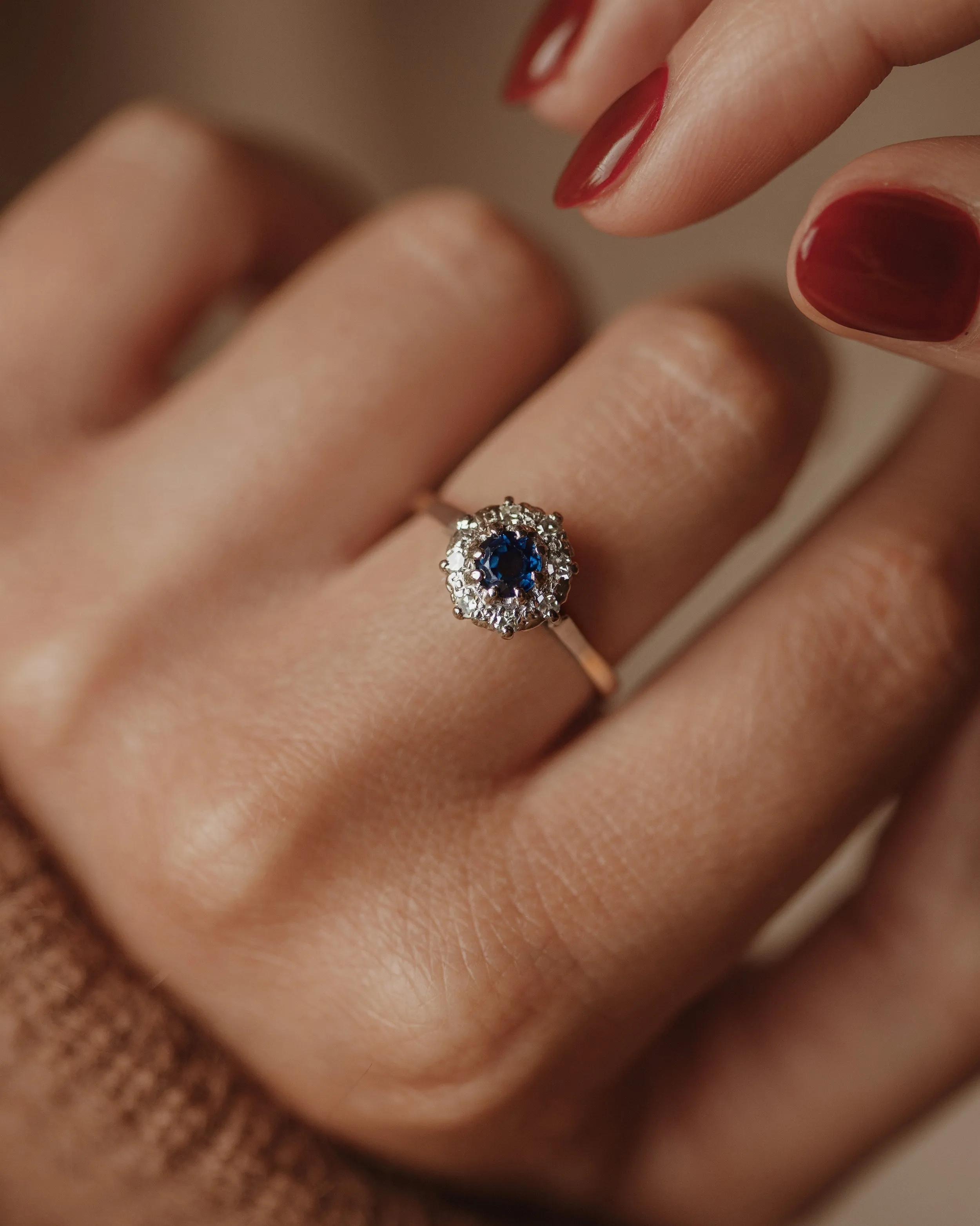 Roberta Vintage 18ct Gold Sapphire & Diamond Cluster Ring sold by Rock n Rose product image thumbnail 2