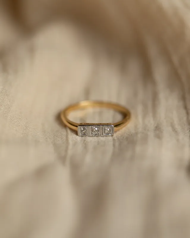 Frieda Antique Art Deco 18ct Gold Diamond Trilogy Ring sold by Rock n Rose