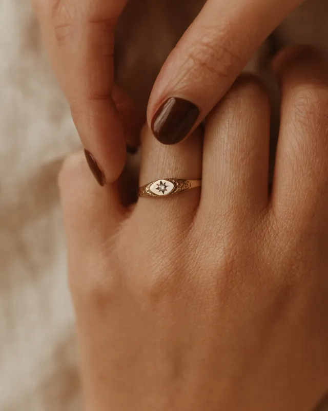 Irina 9ct Gold Starburst Signet Ring sold by Rock n Rose