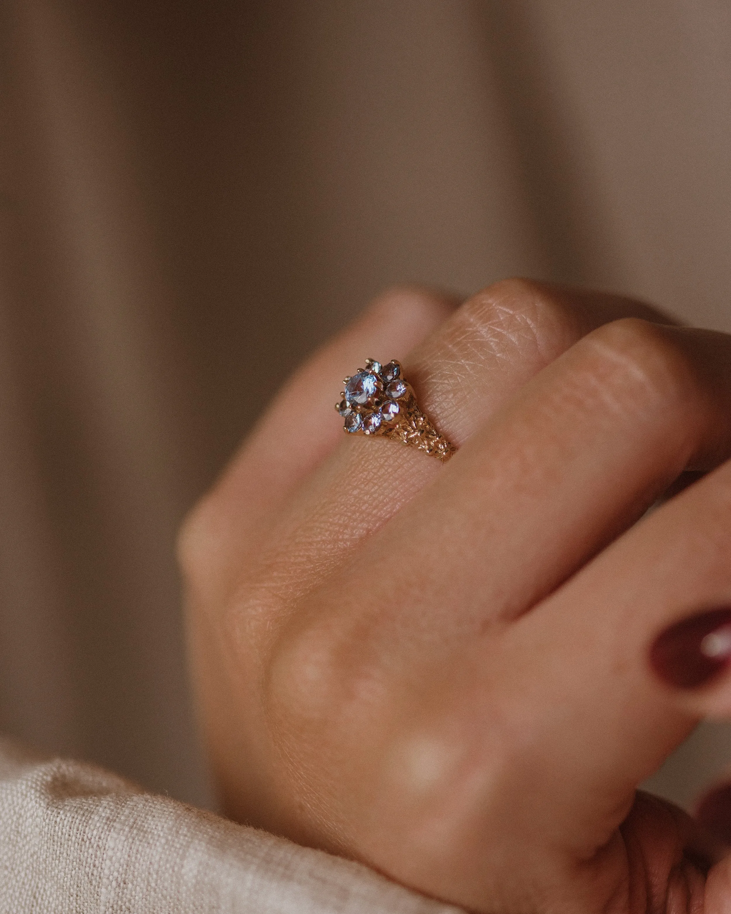 Josefina 1976 Vintage 9ct Gold Blue Spinel Cluster Ring sold by Rock n Rose product image thumbnail 2