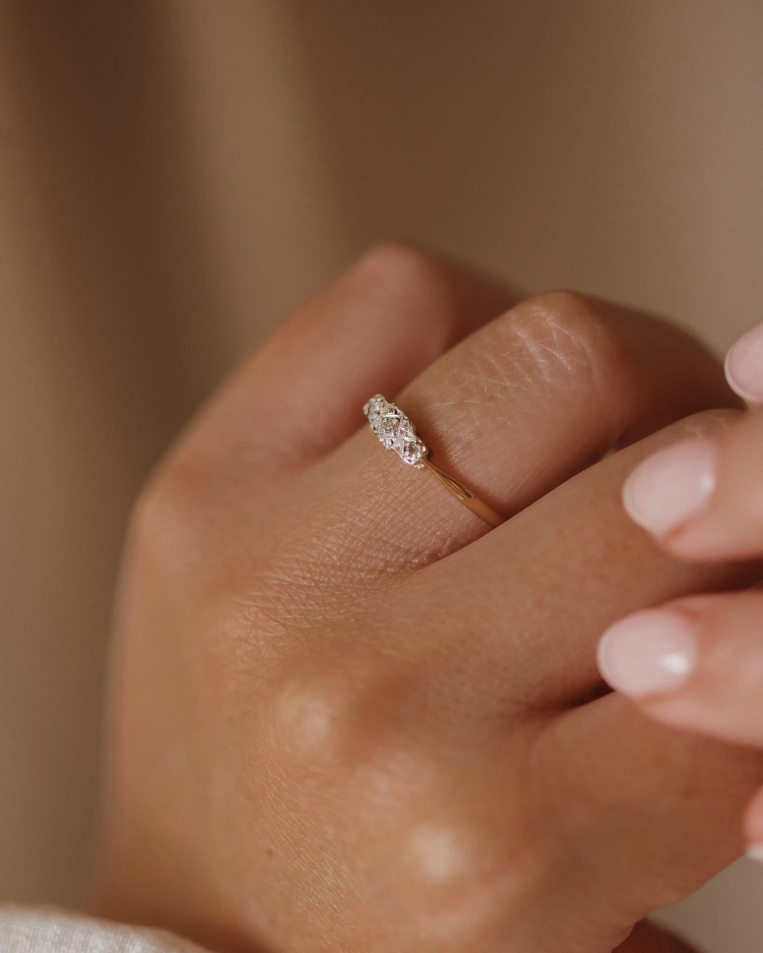 Edith Antique 9ct Gold Art Deco Diamond Trilogy Ring sold by Rock n Rose product image thumbnail 3