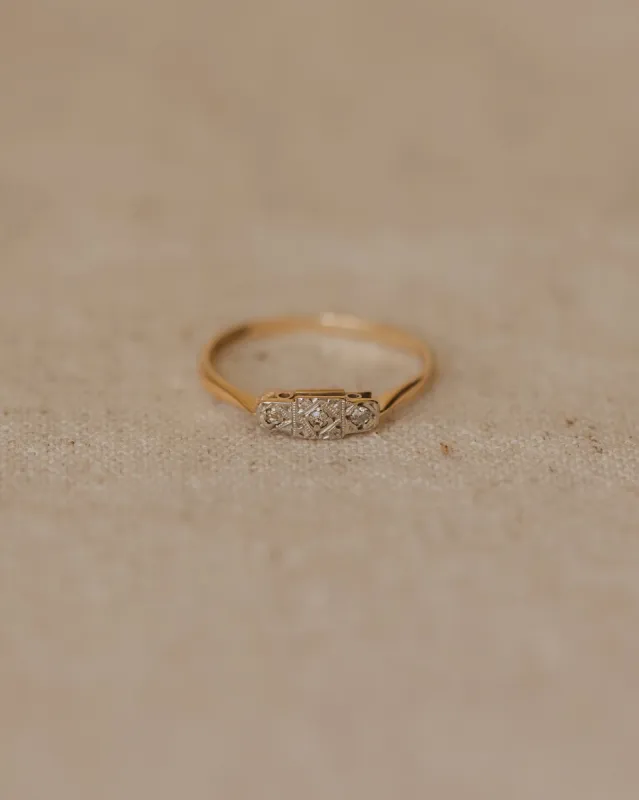 Edith Antique 9ct Gold Art Deco Diamond Trilogy Ring sold by Rock n Rose