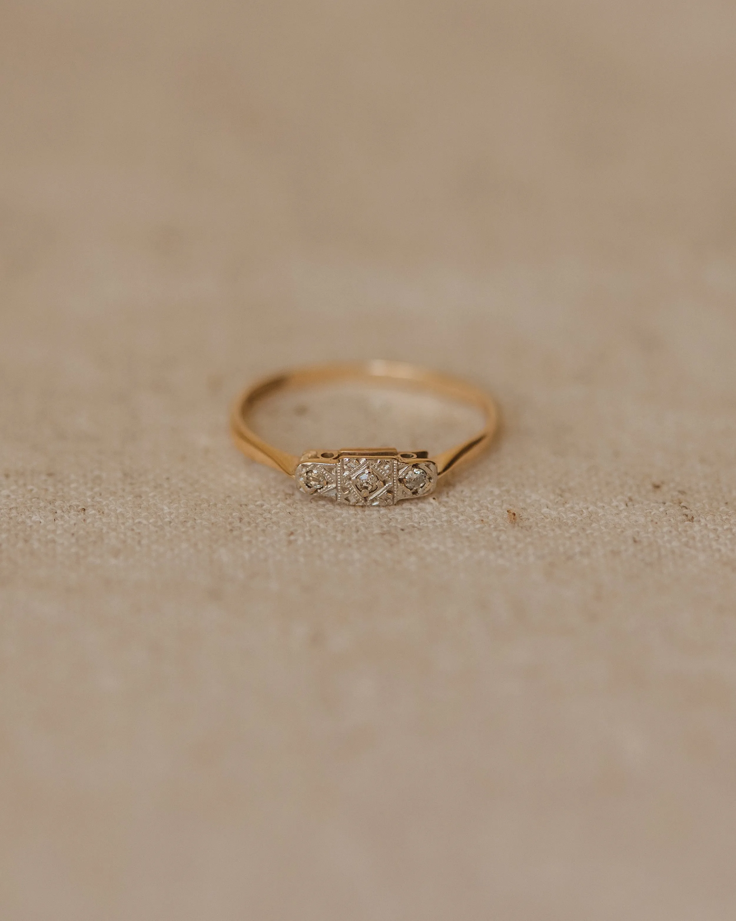 Edith Antique 9ct Gold Art Deco Diamond Trilogy Ring sold by Rock n Rose