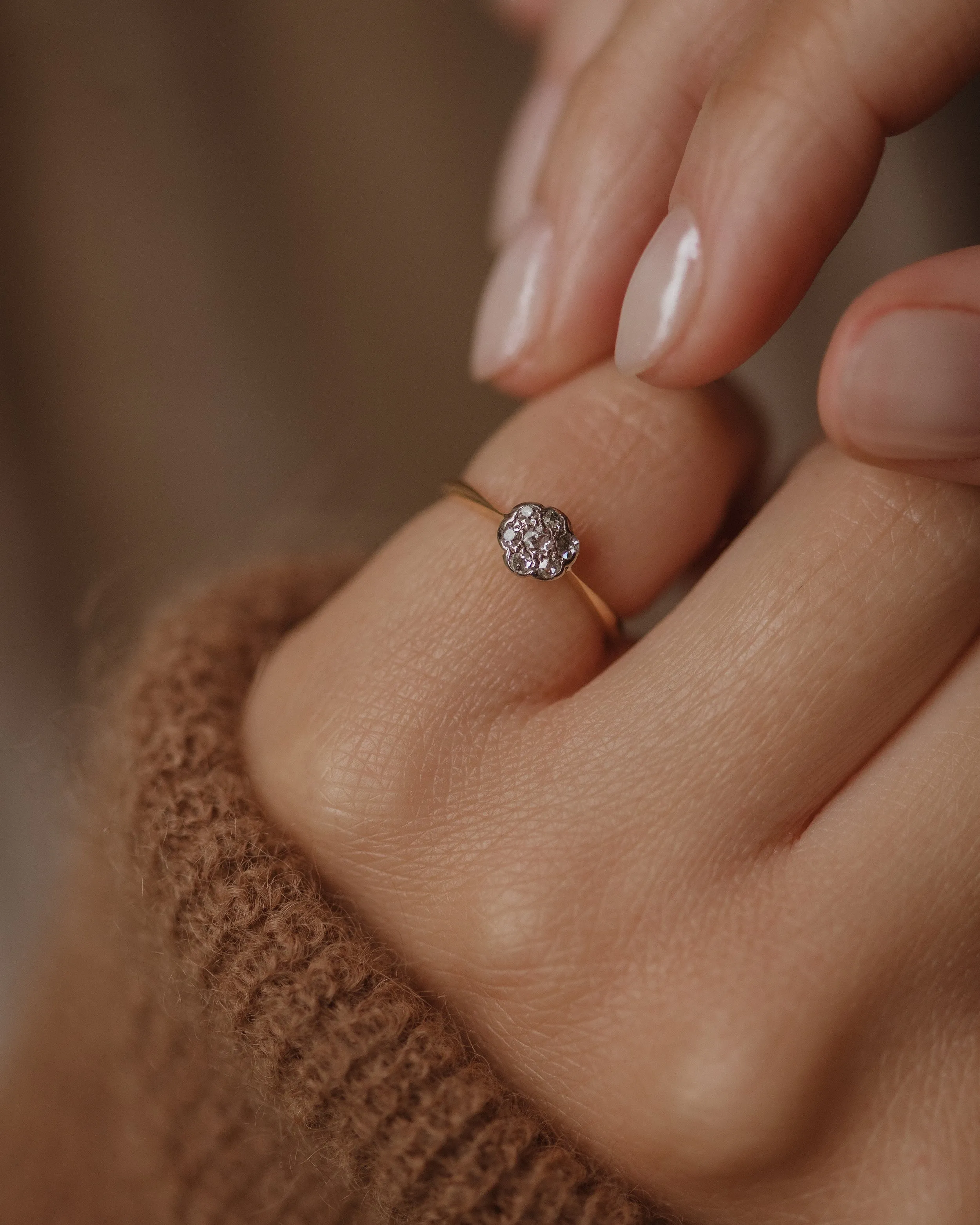 Eliza Vintage 18ct Gold Diamond Daisy Cluster Ring sold by Rock n Rose