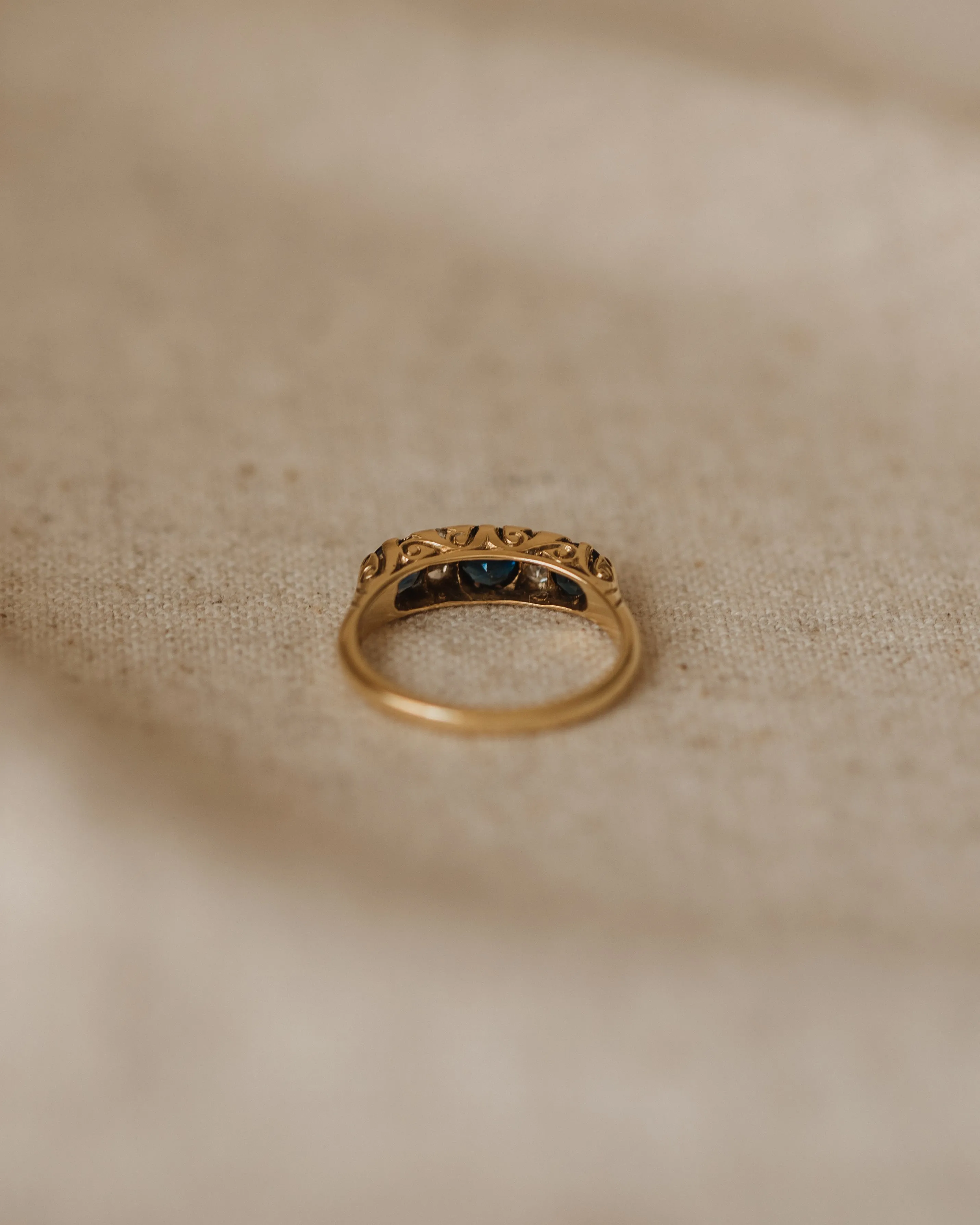 Clara Vintage 18ct Gold Sapphire & Diamond Trilogy Ring sold by Rock n Rose product image thumbnail 5