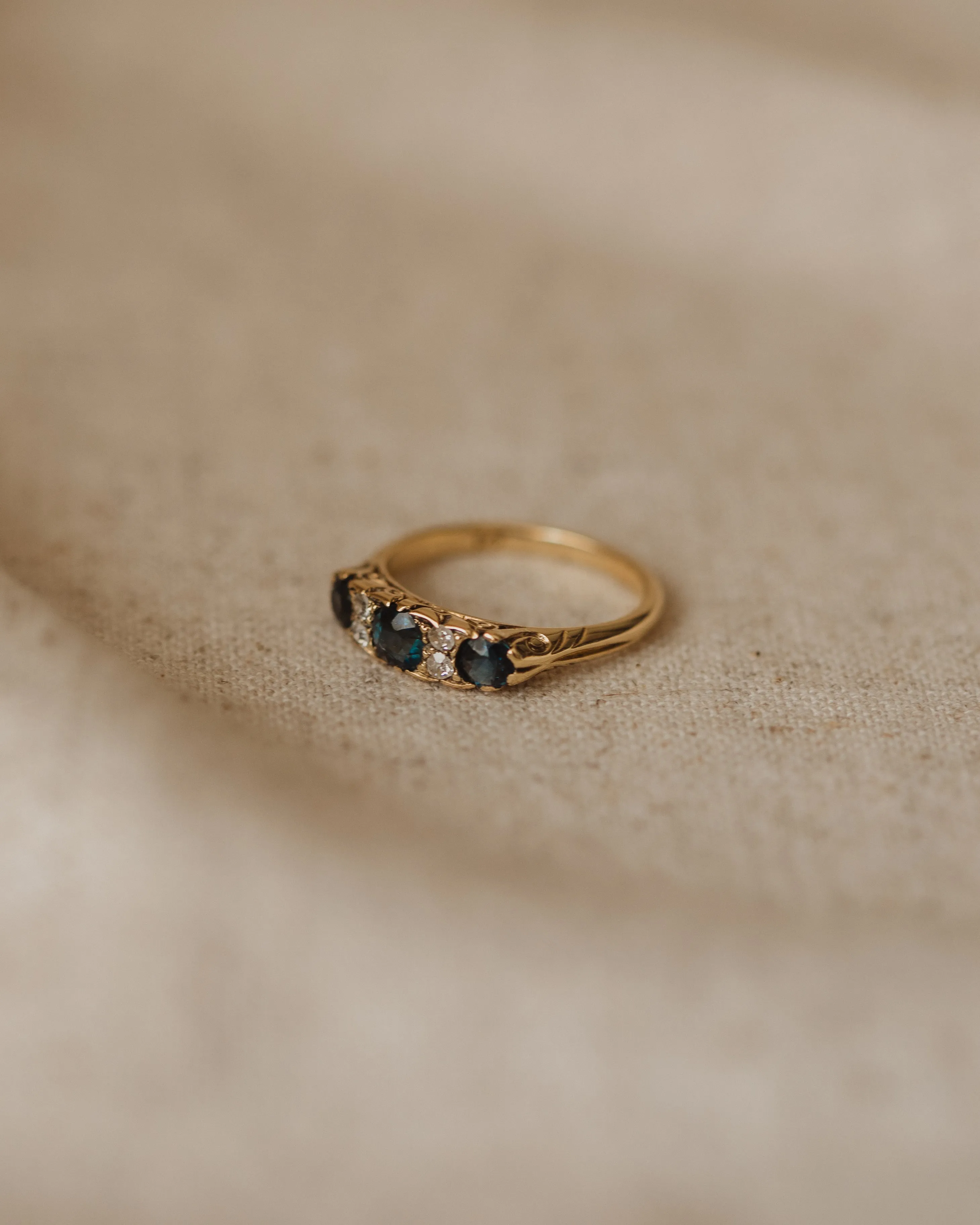 Clara Vintage 18ct Gold Sapphire & Diamond Trilogy Ring sold by Rock n Rose product image thumbnail 4