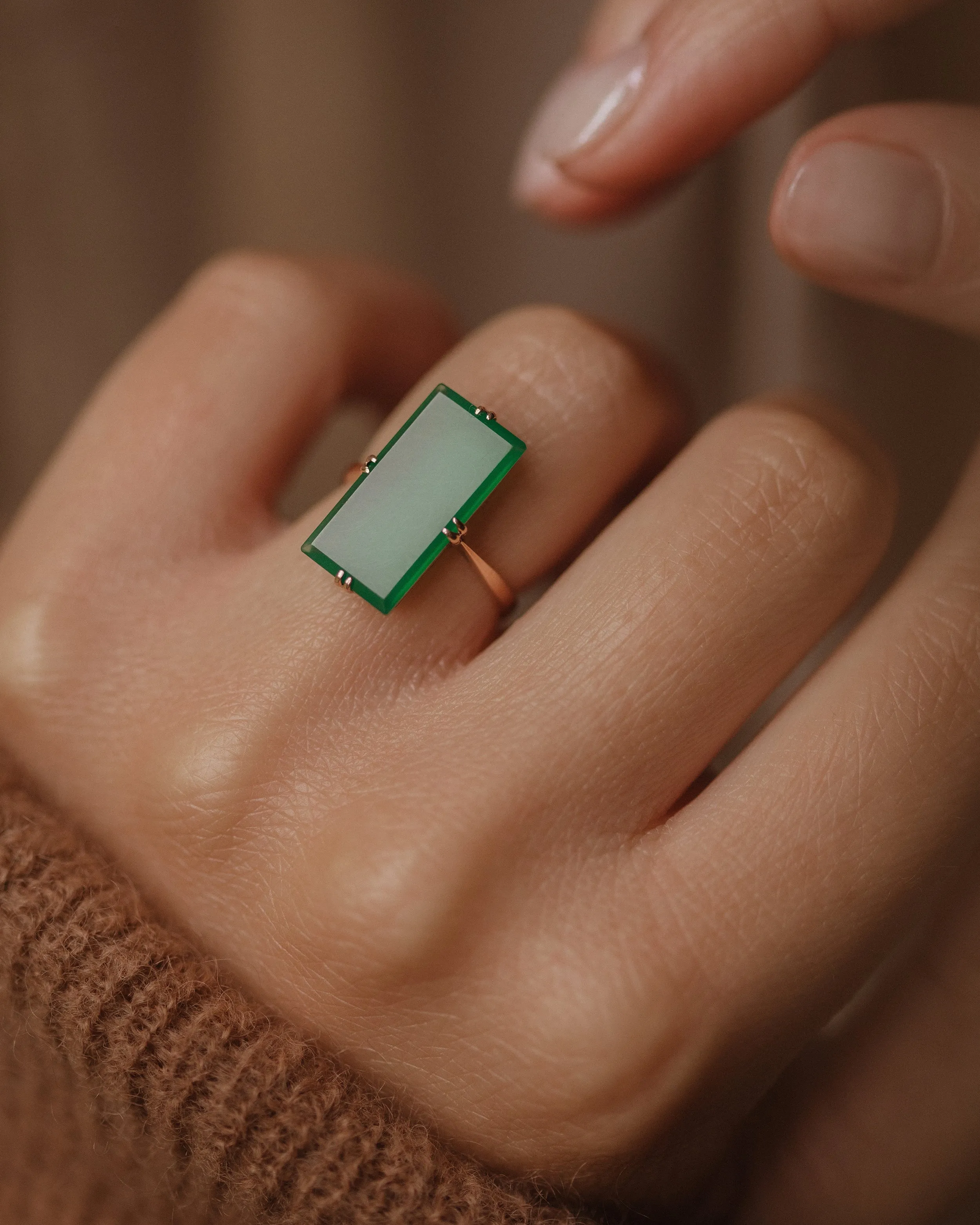 Alta Antique 9ct Gold Chrysoprase Panel Ring sold by Rock n Rose