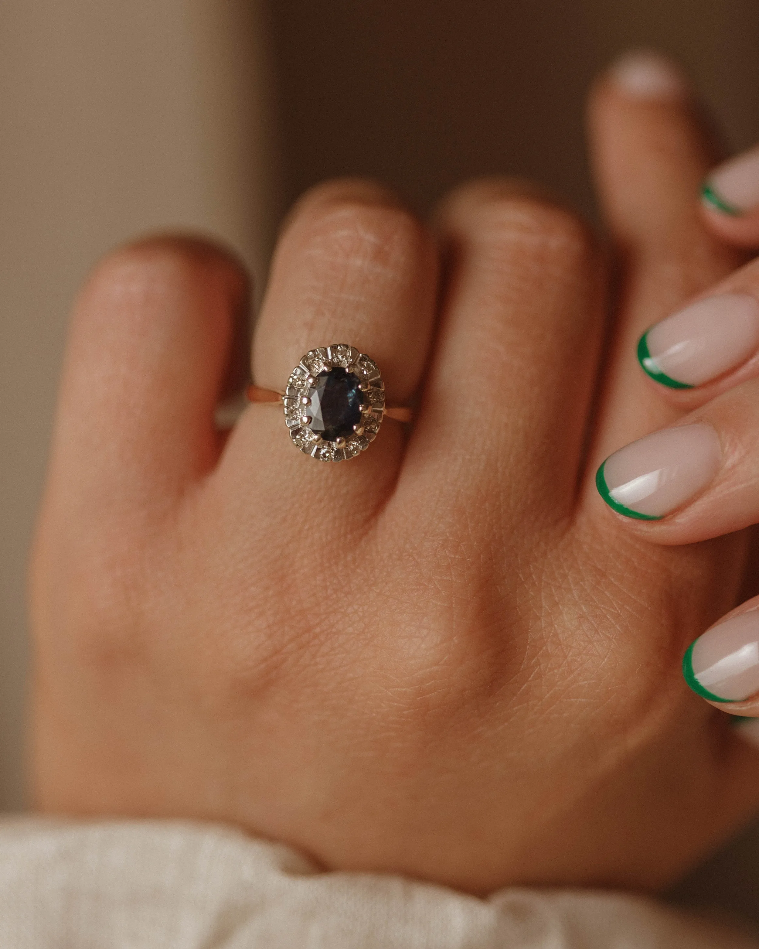 Lillian 1981 9ct Gold Sapphire & Diamond Cluster Ring sold by Rock n Rose