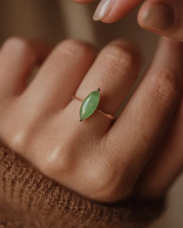 Edie Vintage 9ct Gold Jade Navette Ring sold by Rock n Rose